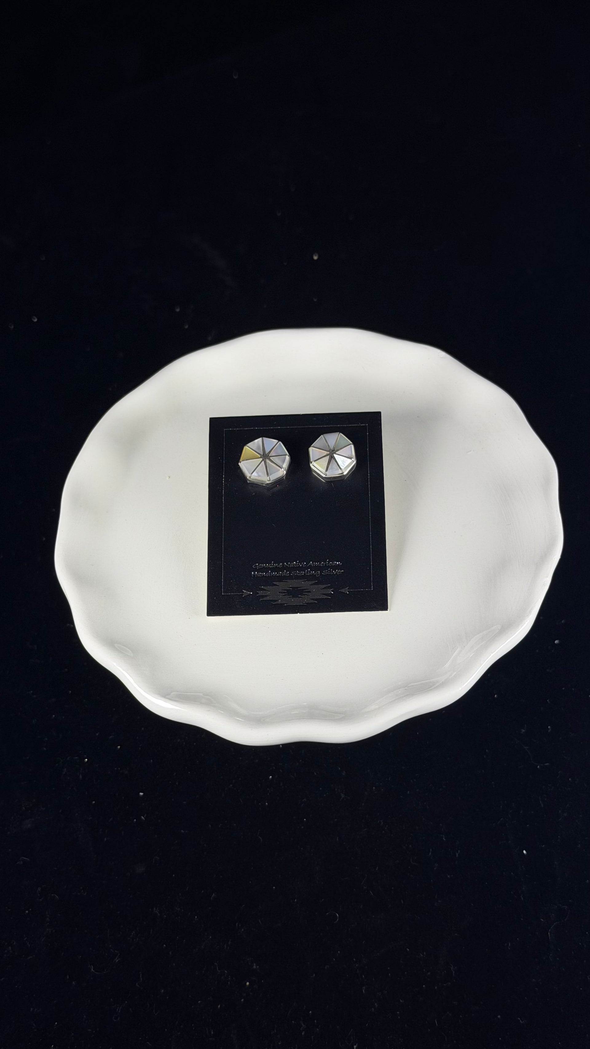 Navajo Made Mother of Pearl & Sterling Silver Post Inlay Earrings