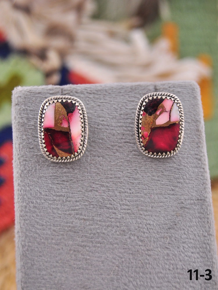 Southwest Made Rose Dahlia & Sterling Silver Post Earrings