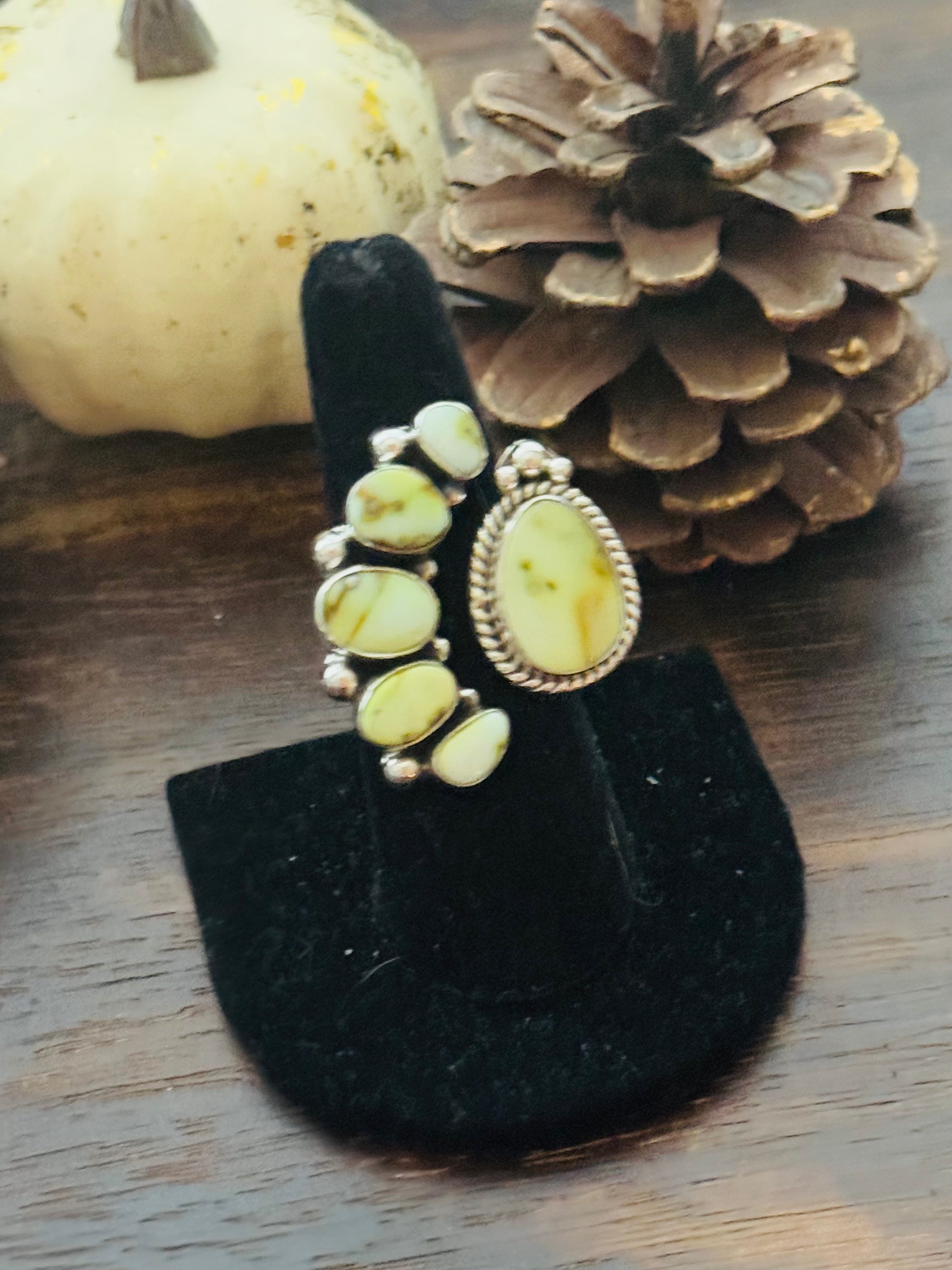 Southwest Handmade Palomino Variscite & Sterling Silver Adjustable Cluster Ring