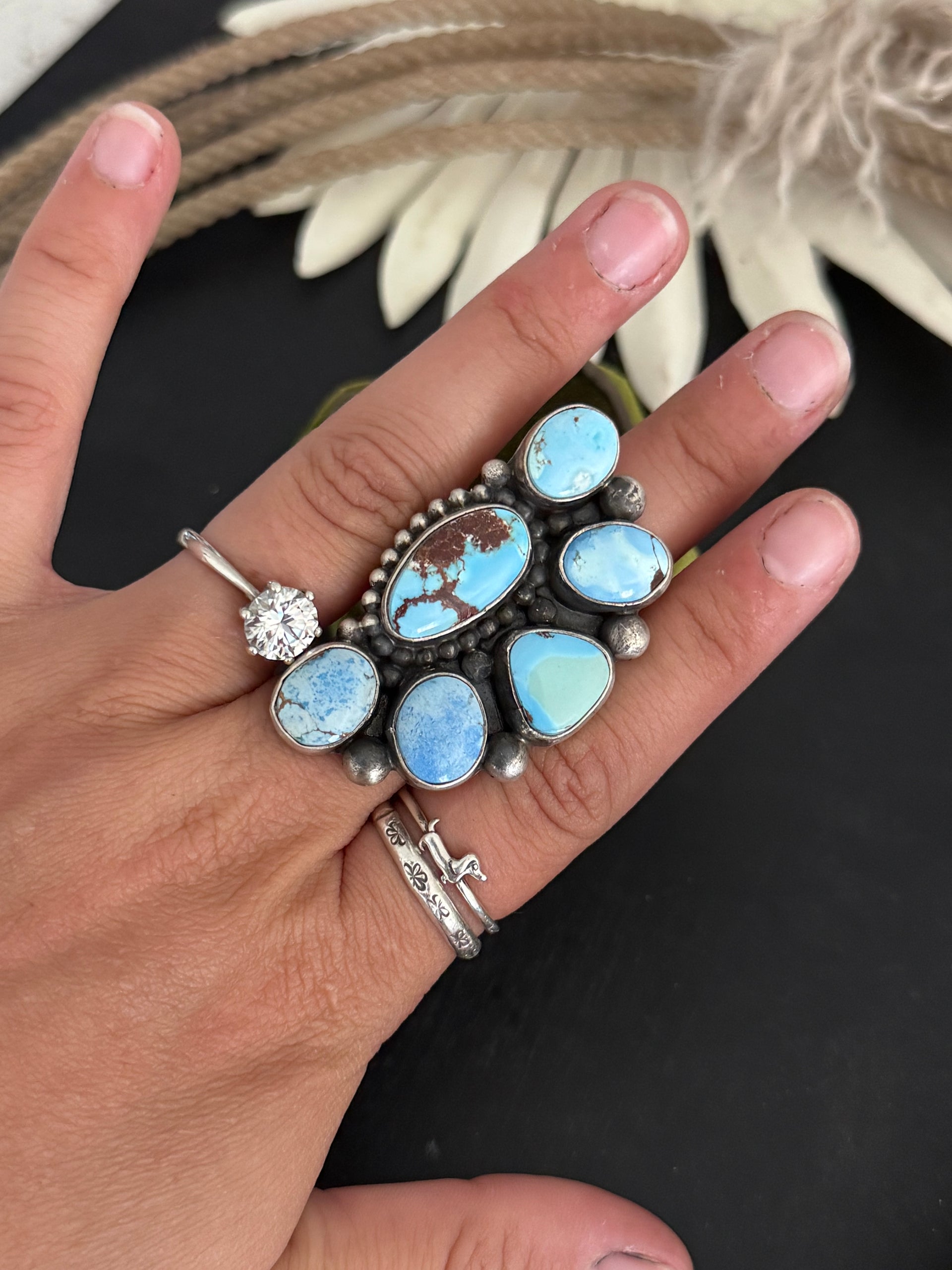 Navajo Made Golden Hills Turquoise & Sterling Silver Adjustable Ring