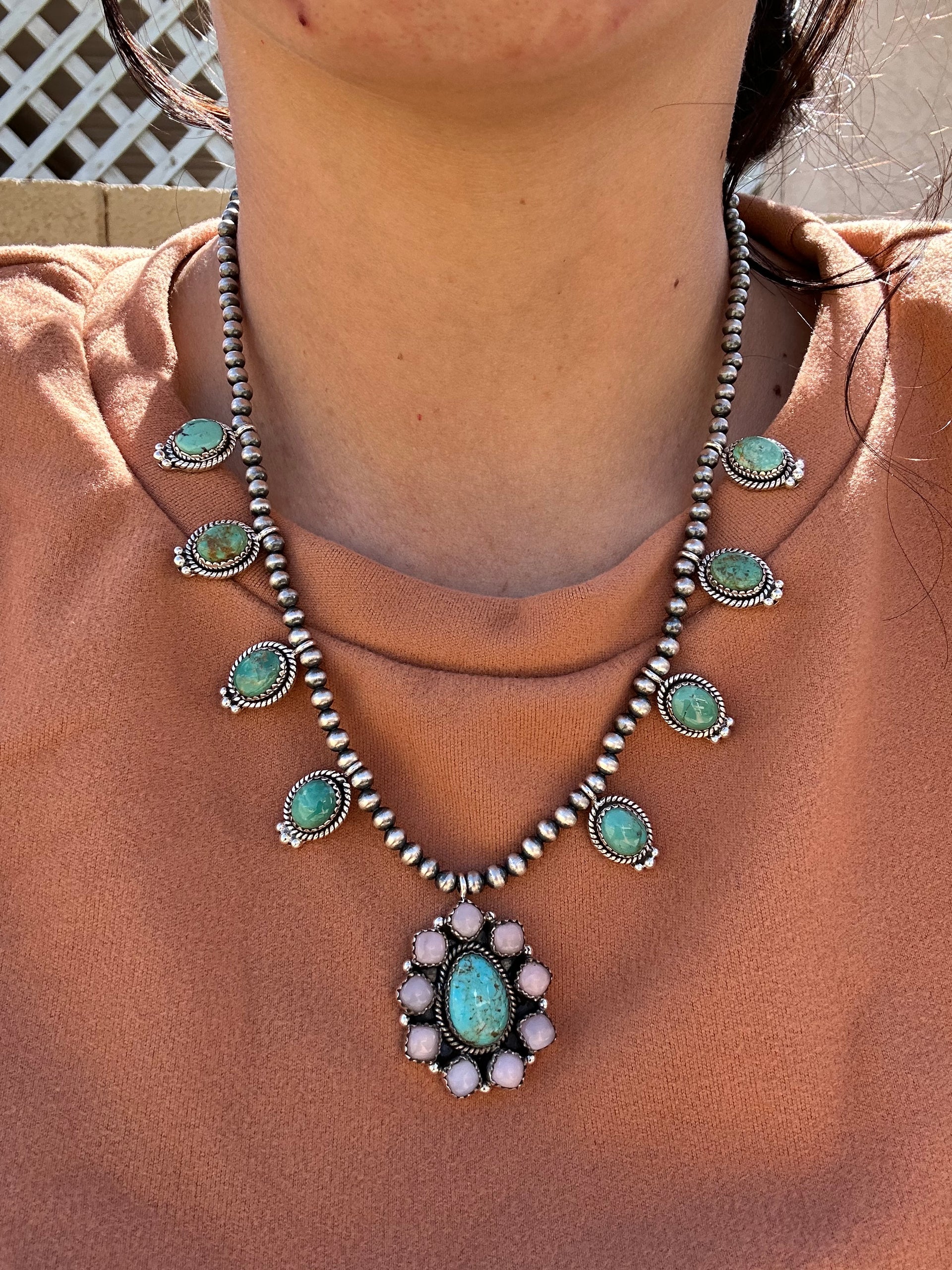 Southwest Handmade Multi Stone & Sterling Silver Cluster Necklace