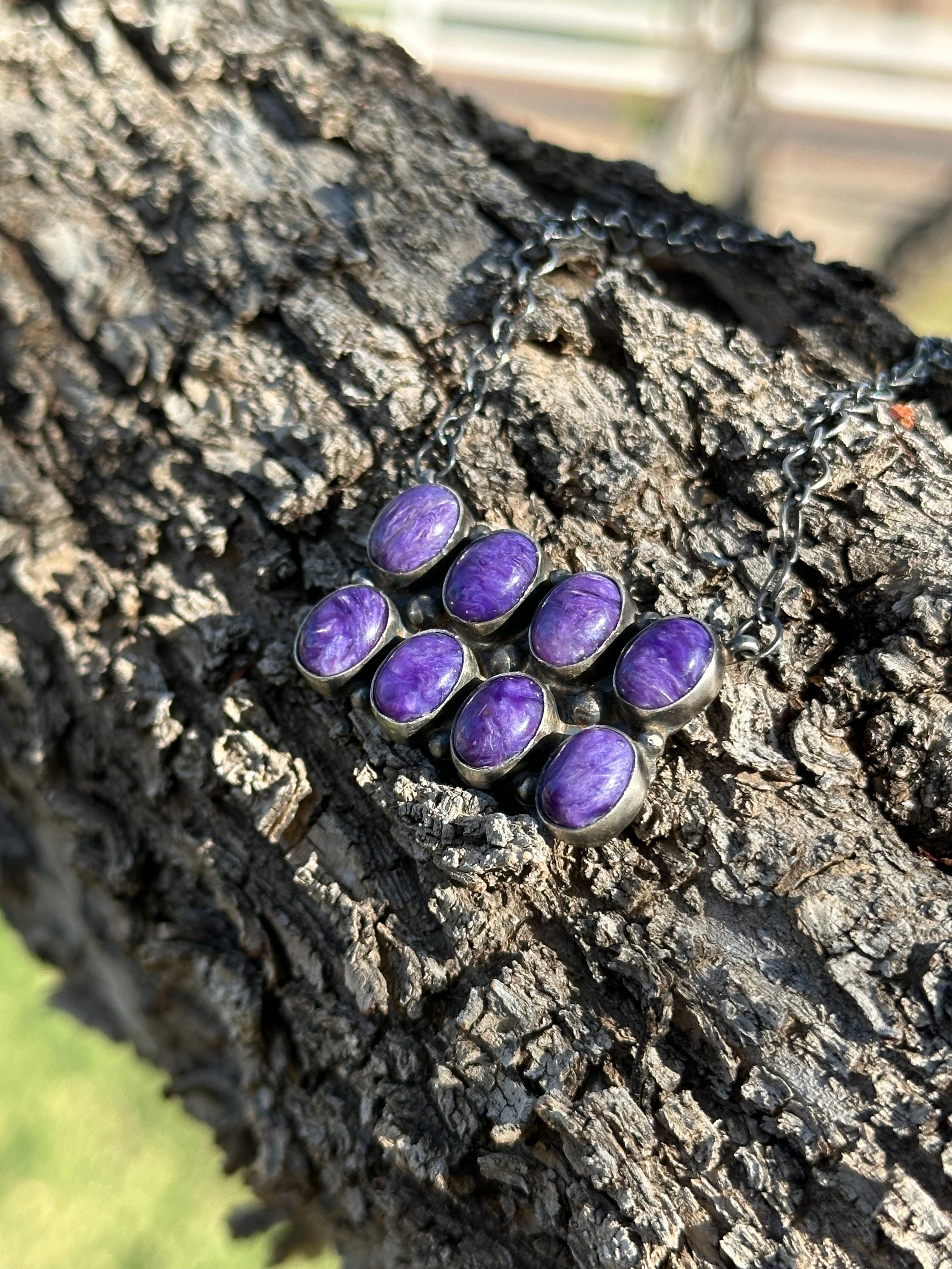 Navajo Made Charoite & Sterling Silver Necklace