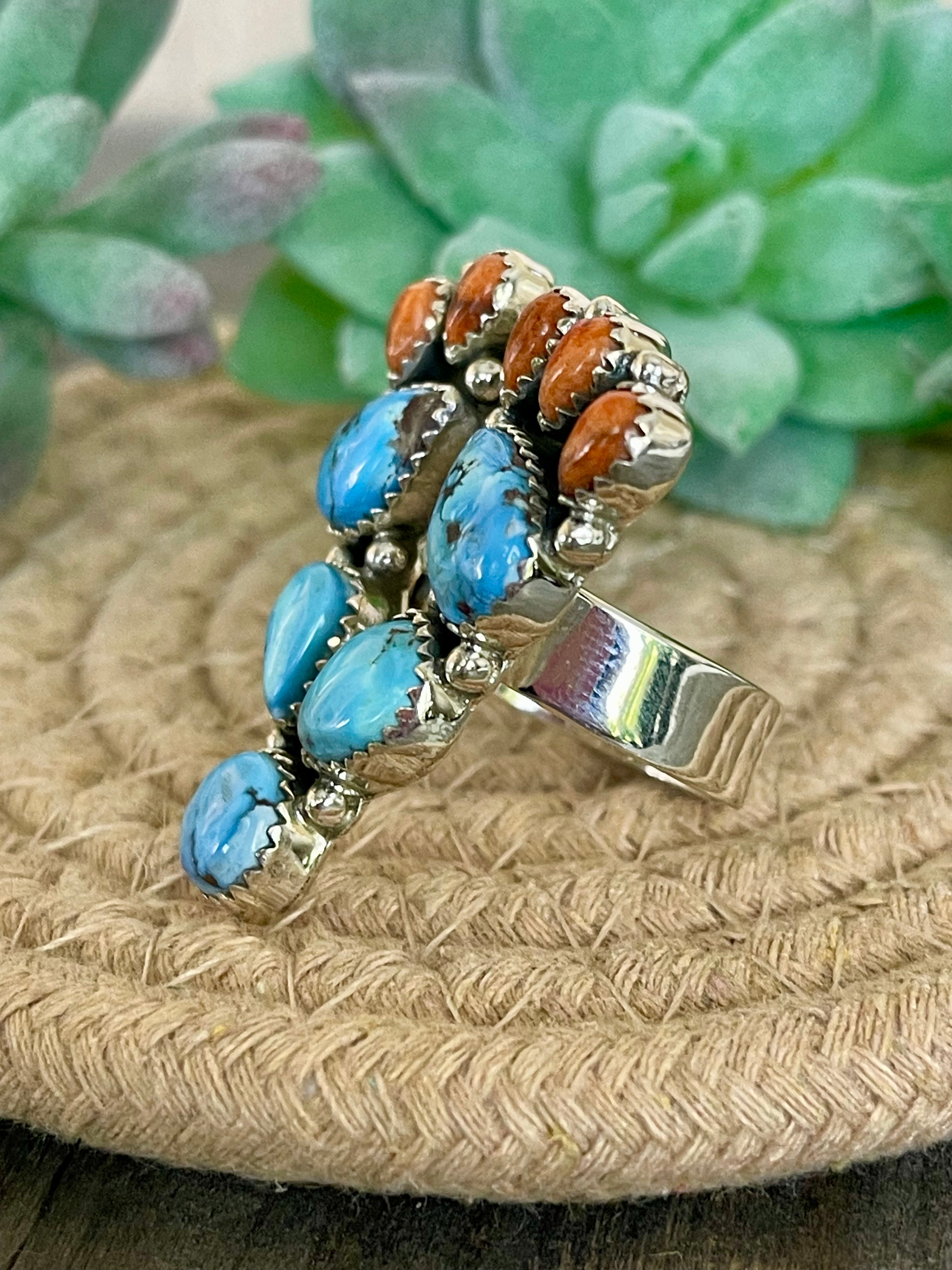 Southwest Handmade Multi Stone & Sterling Silver Adjustable Ring