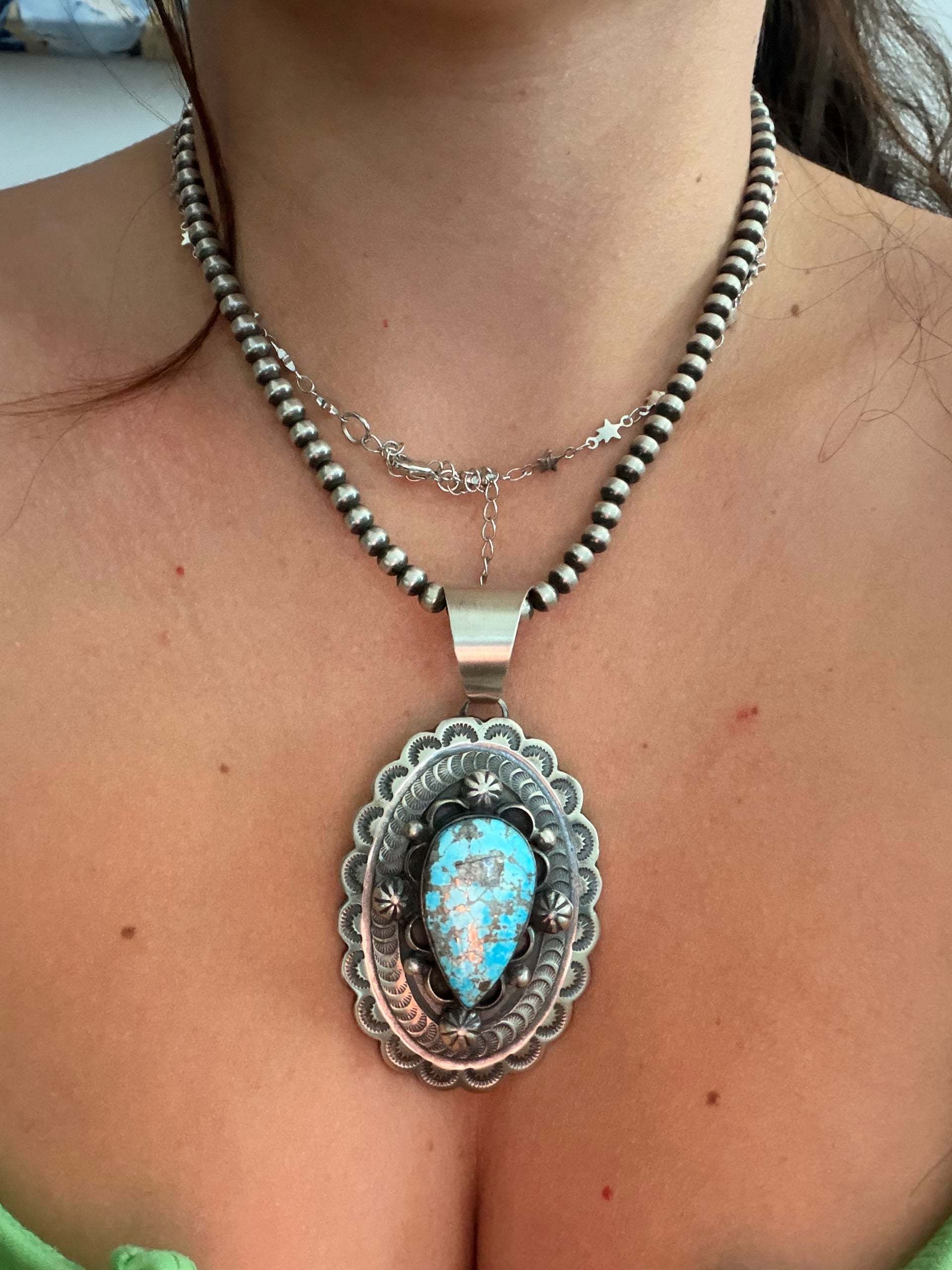 Chimney Butte Blue Ridge Turquoise & Sterling Silver Concho Pendant