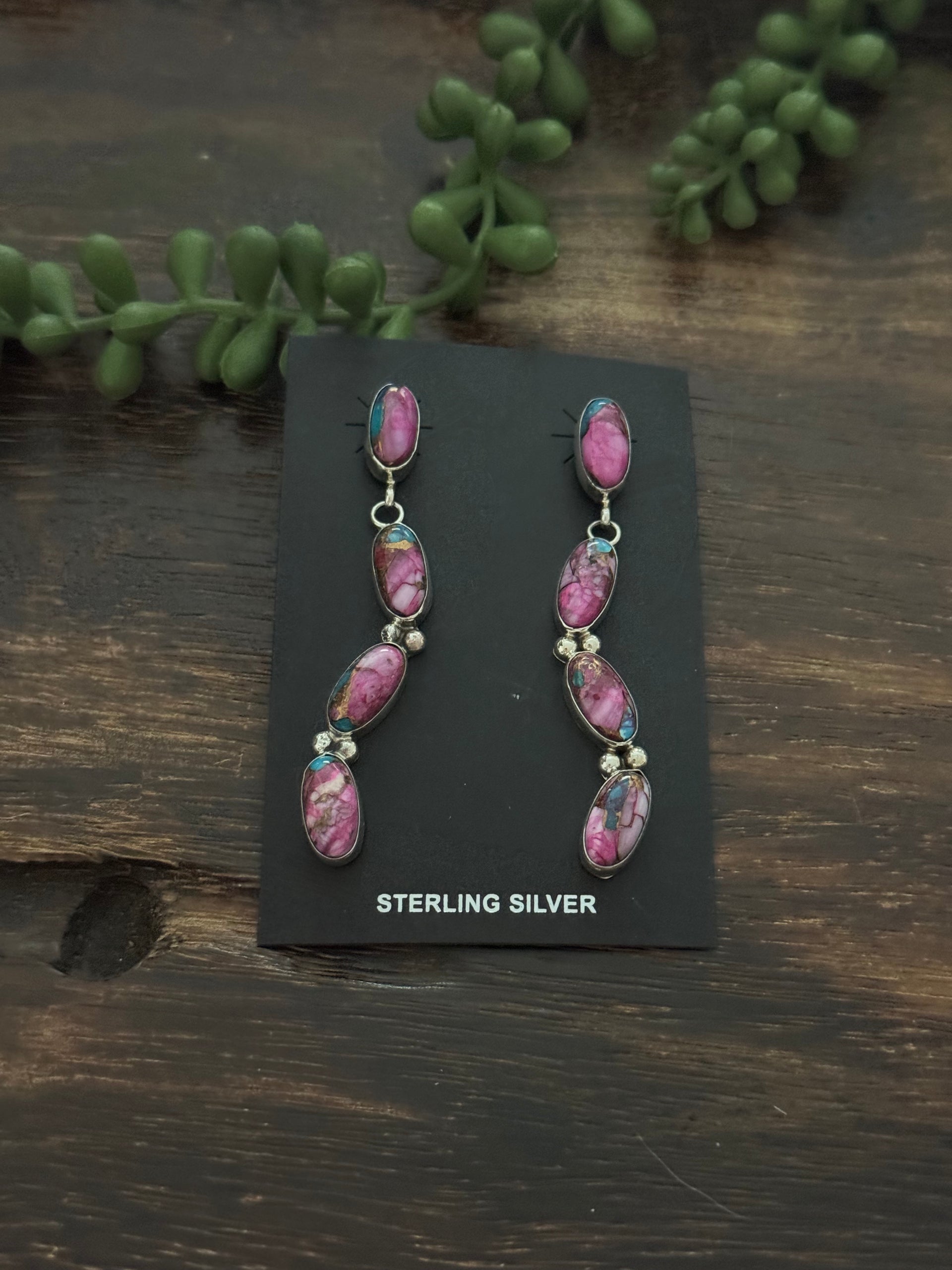 Navajo Made Purple Mohave Turquoise & Sterling Silver Post Dangle Earrings