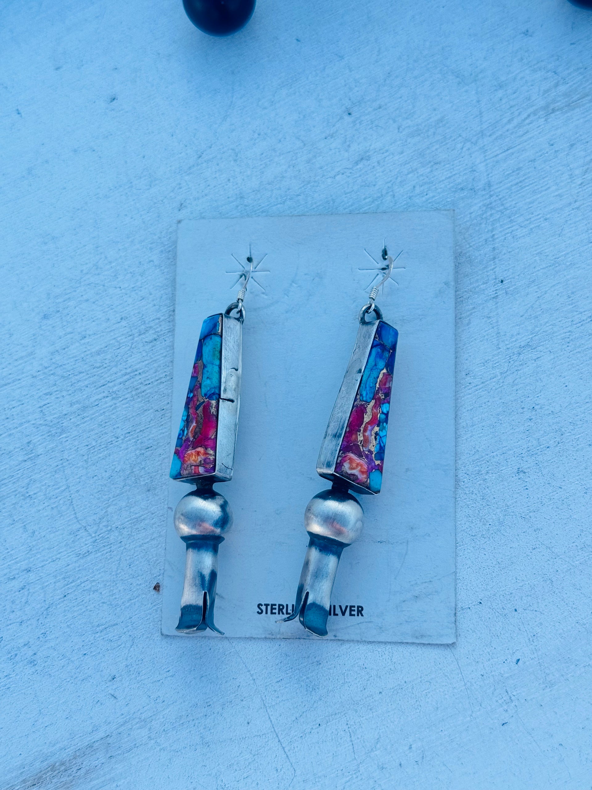 Tia Long Mohave Turquoise & Sterling Silver Dangle Blossom Earrings