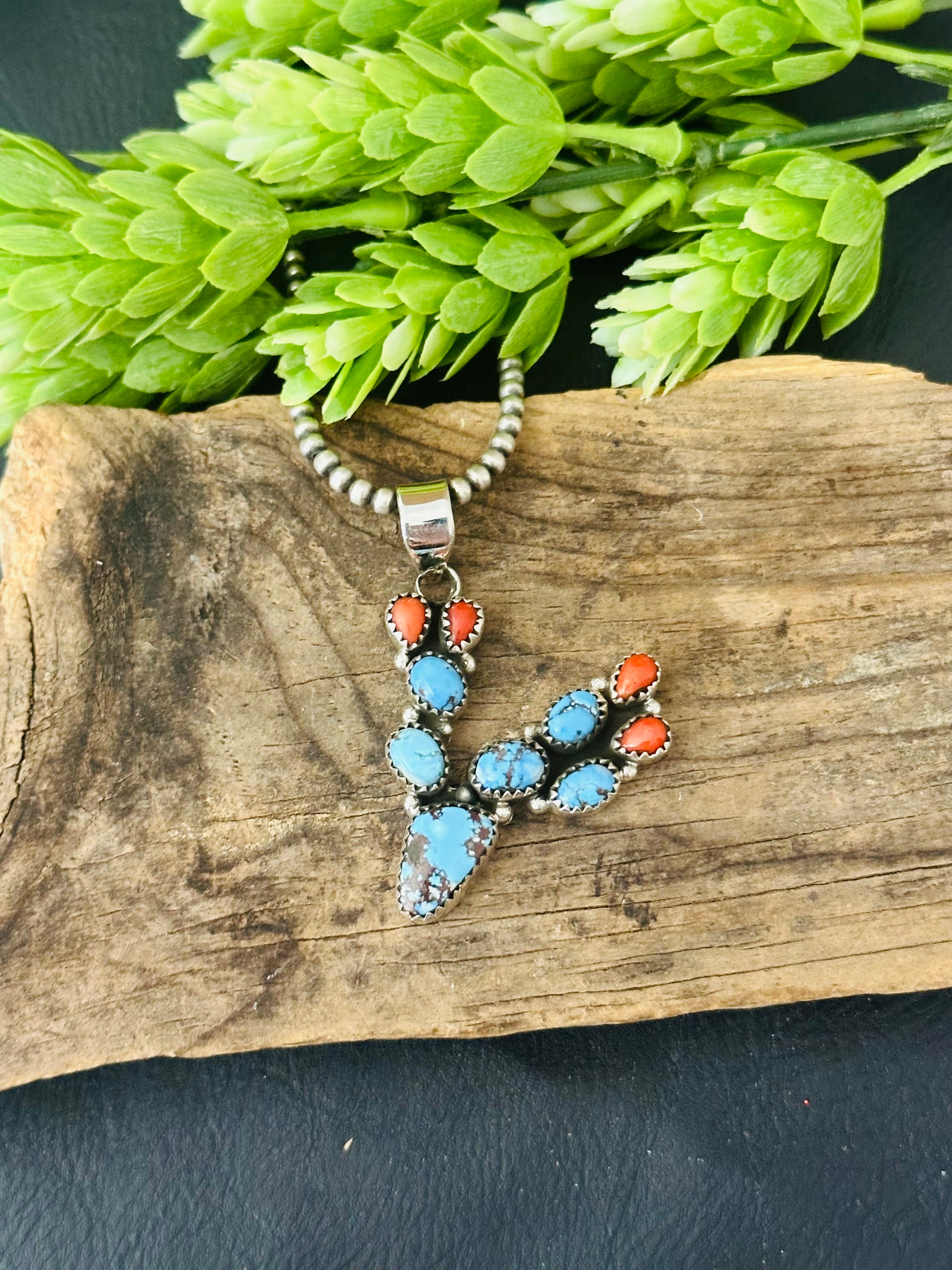 Southwest “Cacti” Multi Stone & Sterling Silver Cluster Pendant