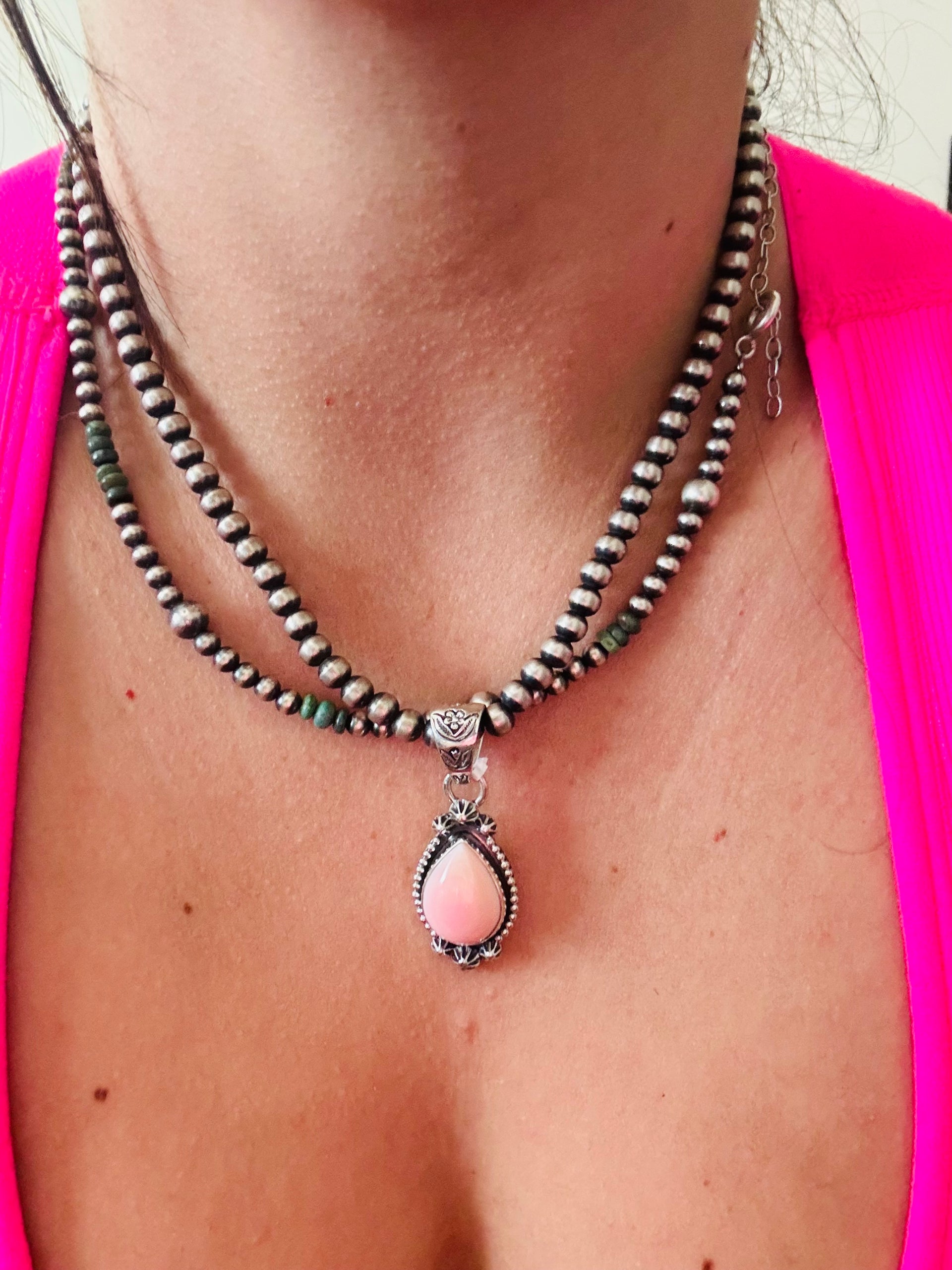 Southwest Pink Conch & Sterling Silver Pendant