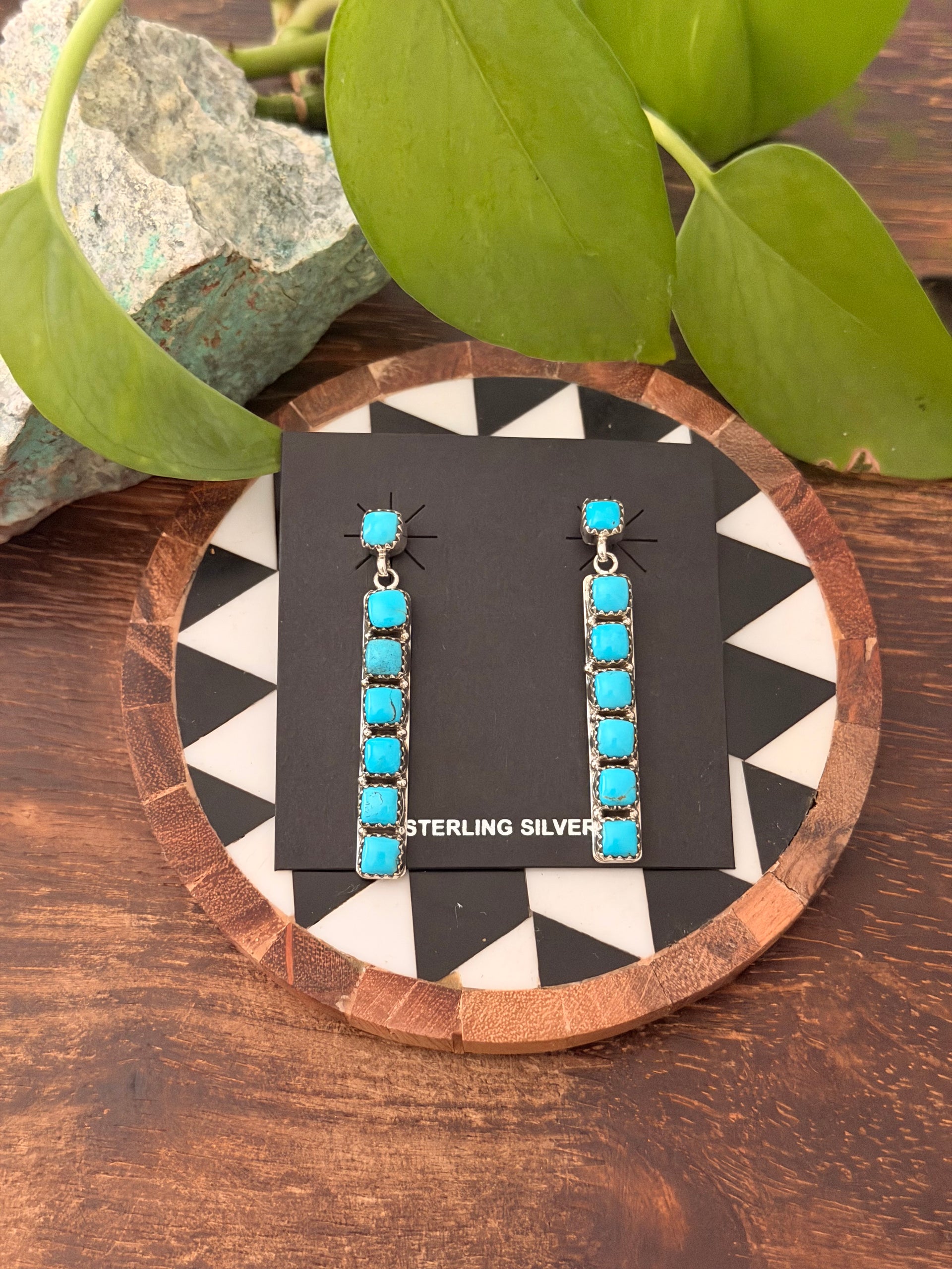 Navajo Made Sleeping Beauty Turquoise & Sterling Silver Post Dangle Earrings