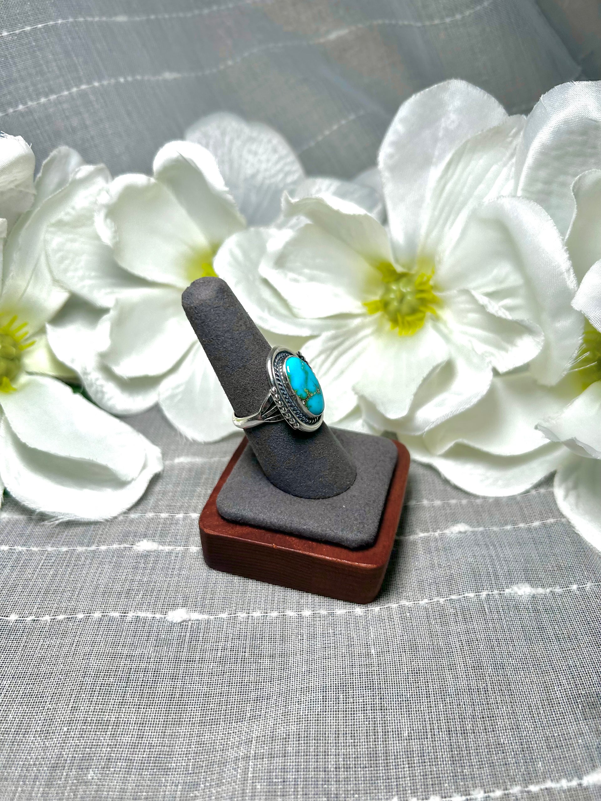 Shirley Martinez High Grade Kingman Turquoise & Sterling Silver Ring Size 7