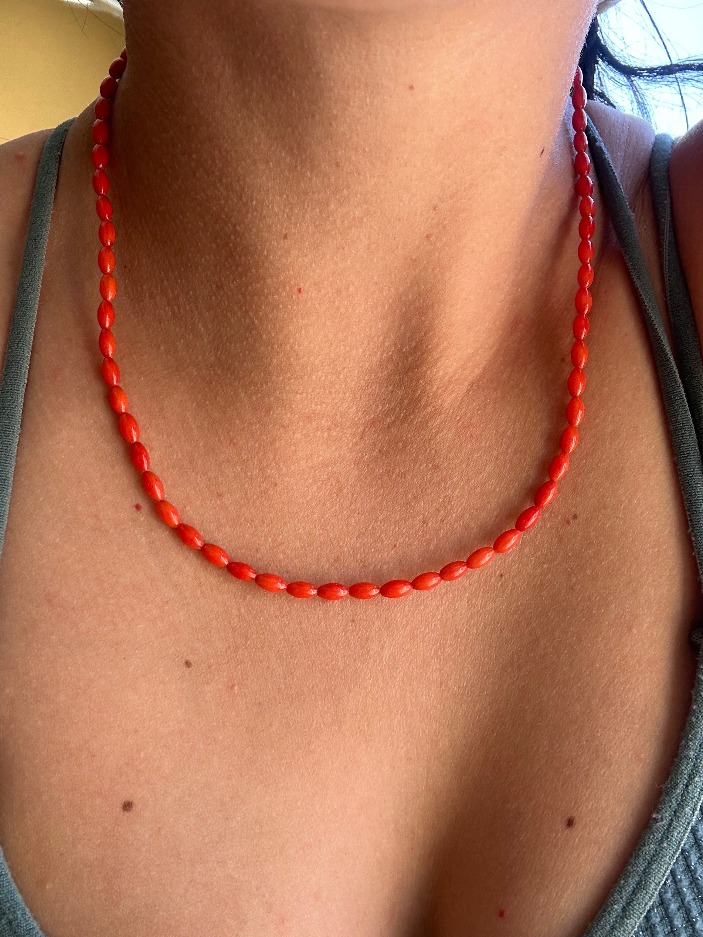 Navajo Strung Red Coral & Sterling Silver Beaded Necklace