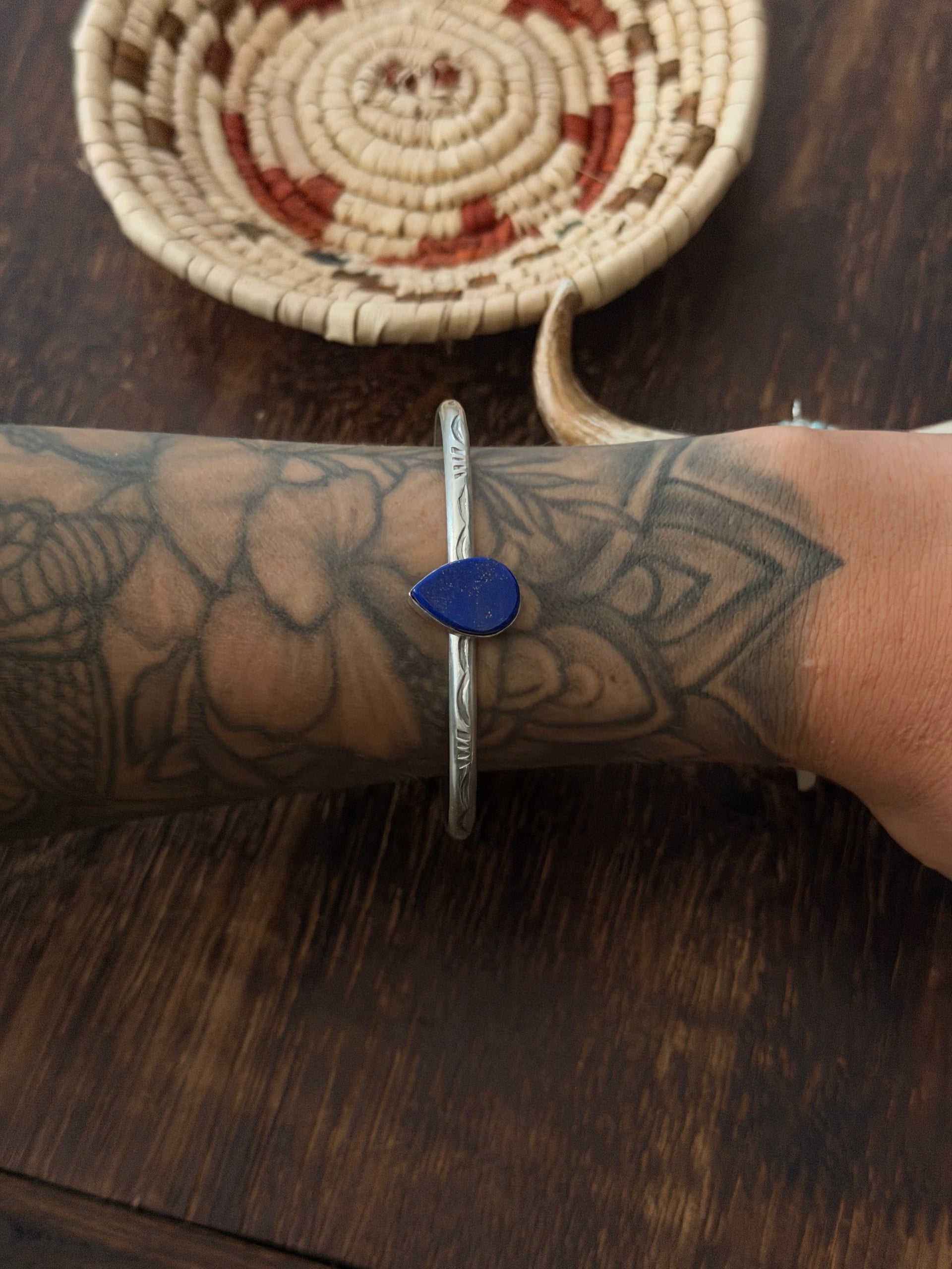 Navajo Made Lapis & Sterling Silver Cuff Bracelet