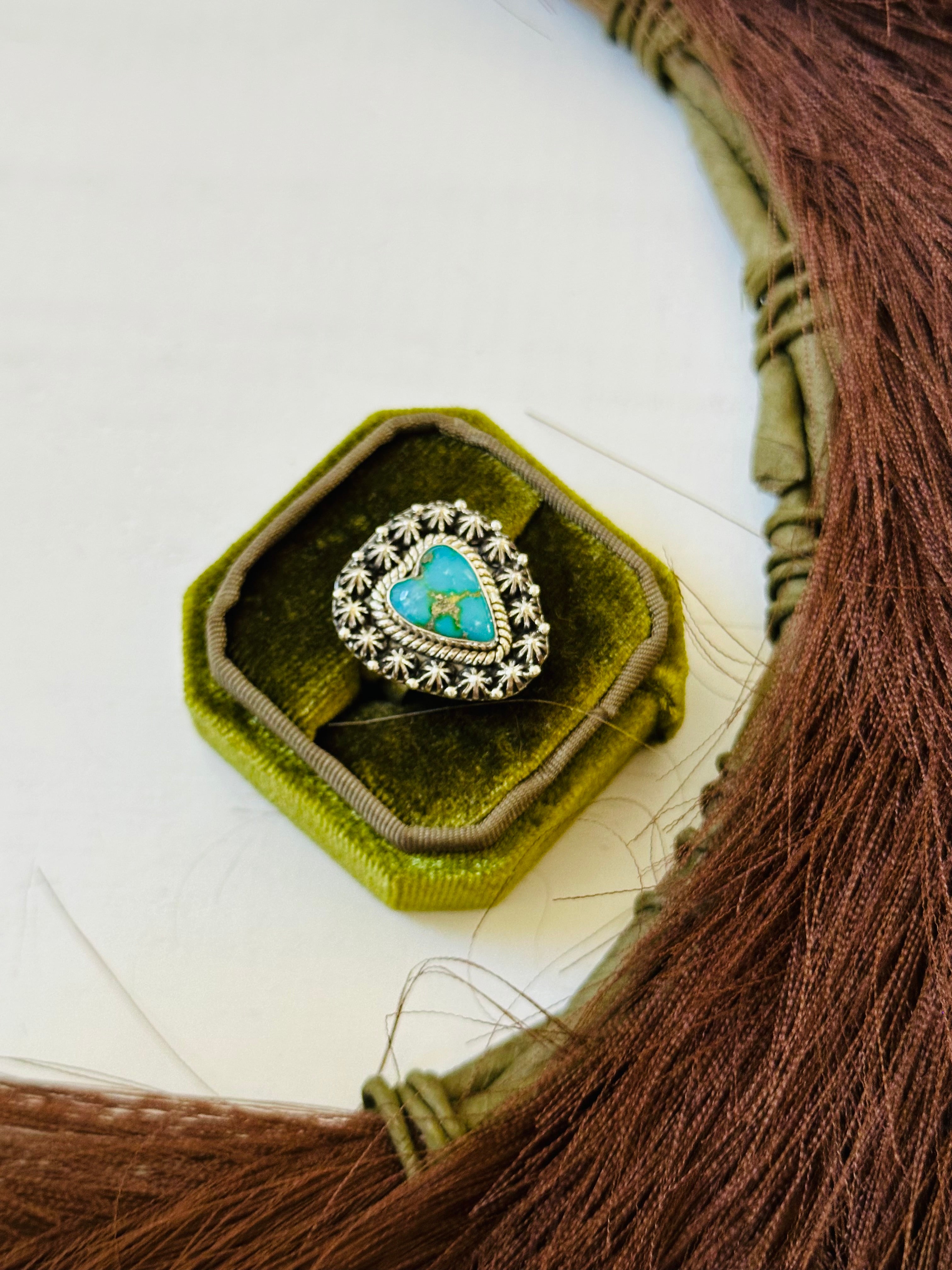 Southwest Handmade Sonoran Mountain Turquoise & Sterling Silver Ring Size 6.75