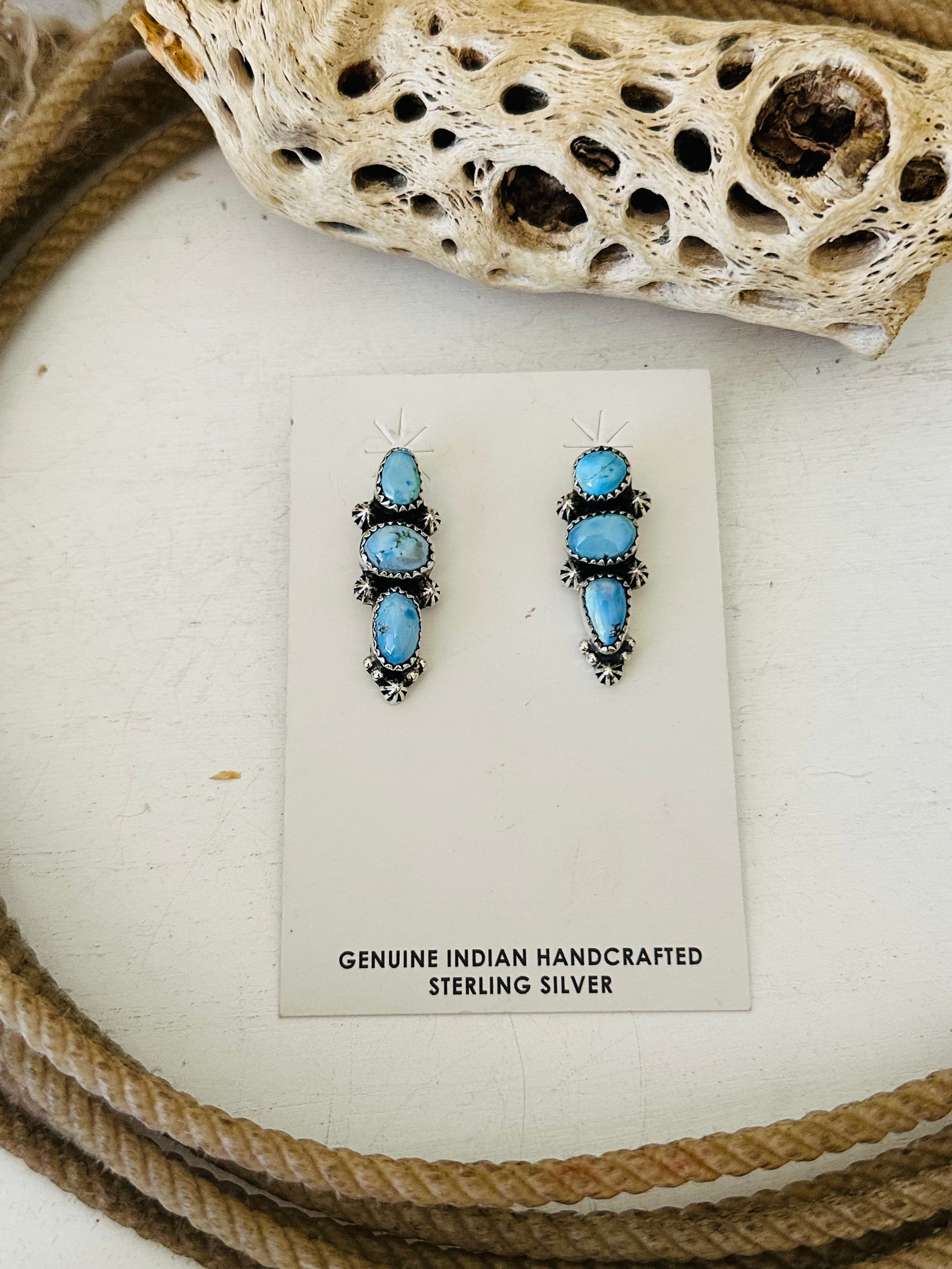 Southwest Handmade Golden Hills Turquoise & Sterling Silver Post Dangle Earrings
