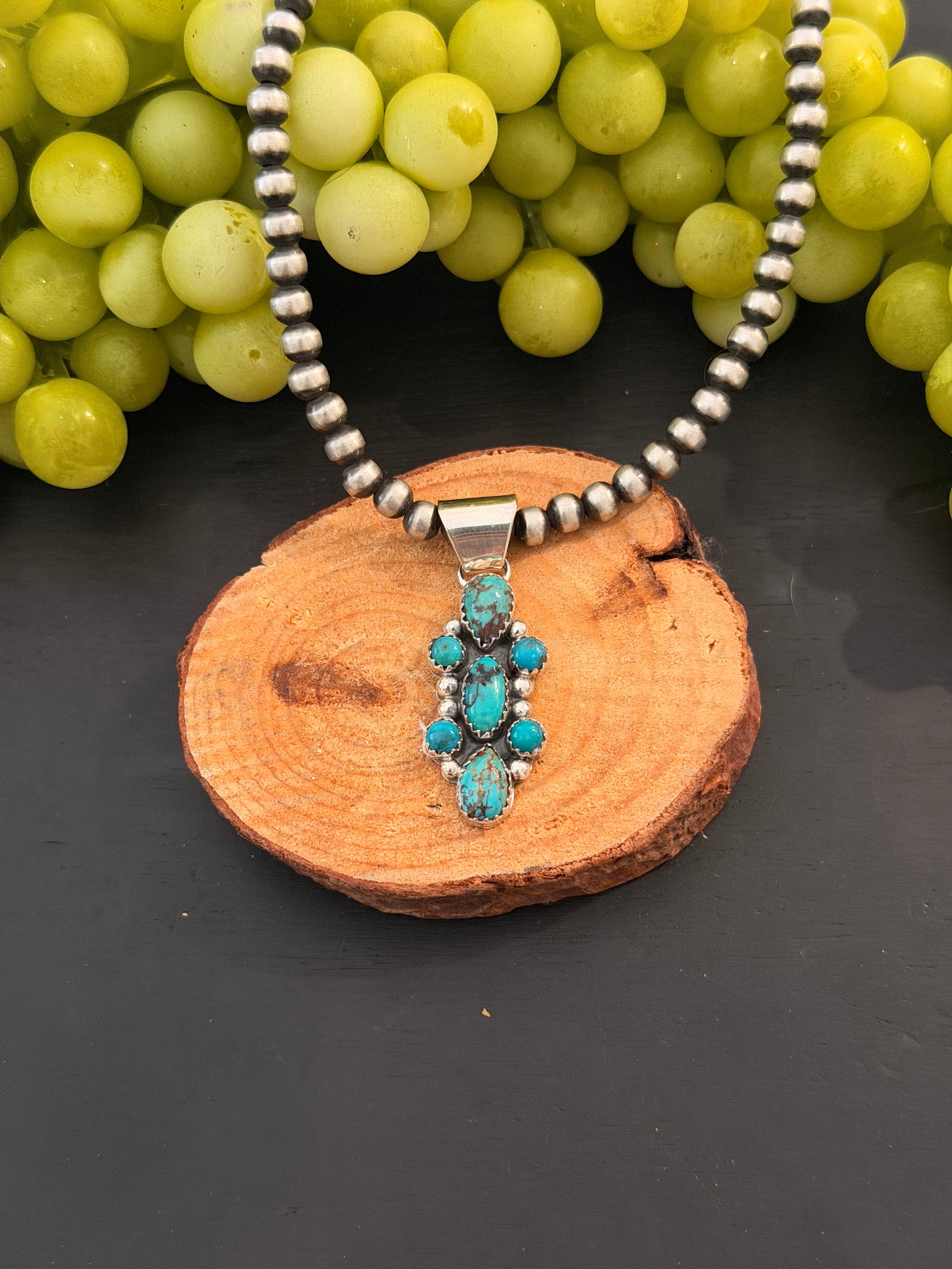 Julia Etsitty Kingman Turquoise & Sterling Silver Cluster Pendant