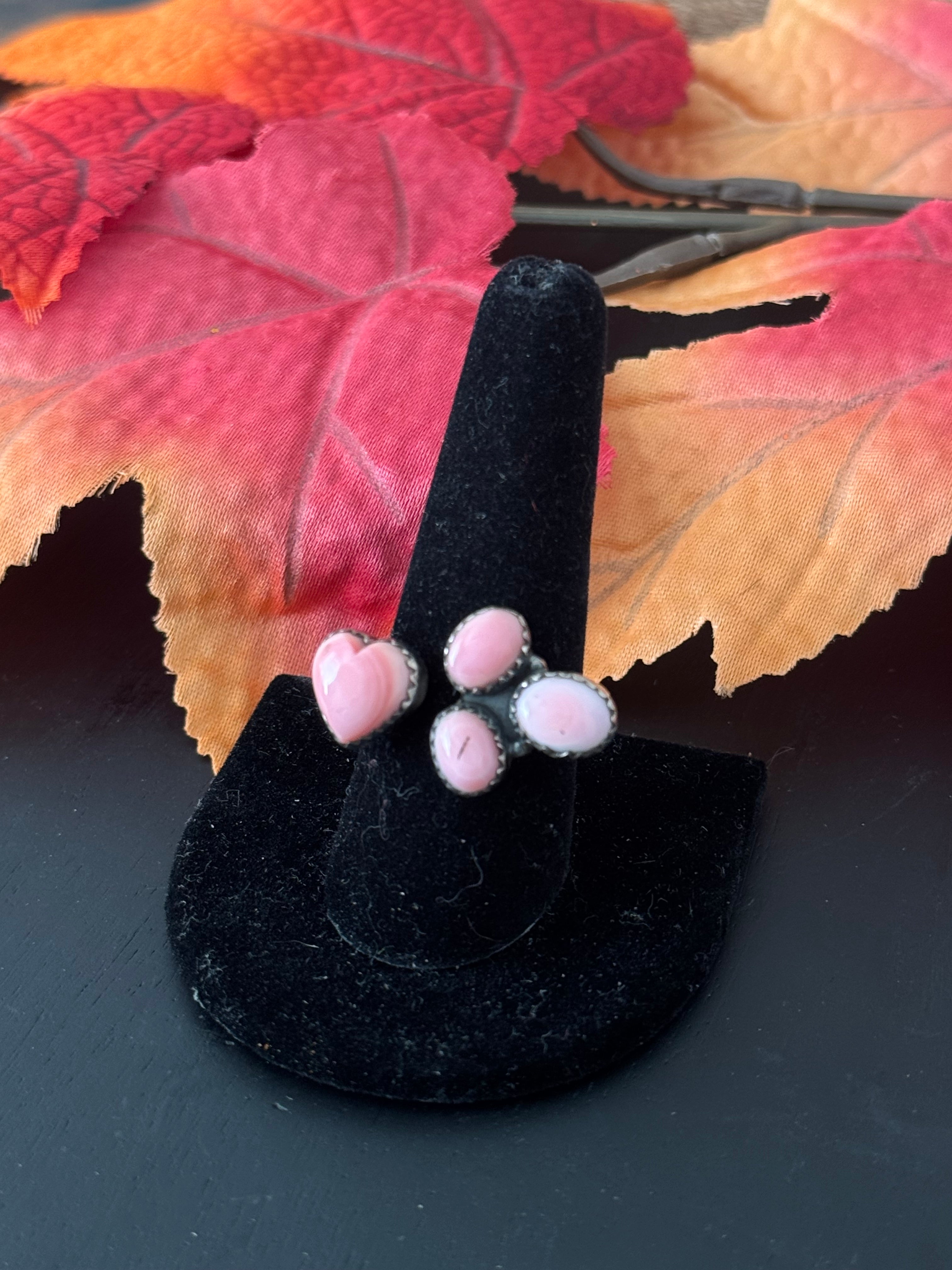 Southwest Handmade Pink Conch & Sterling Silver Adjustable Ring