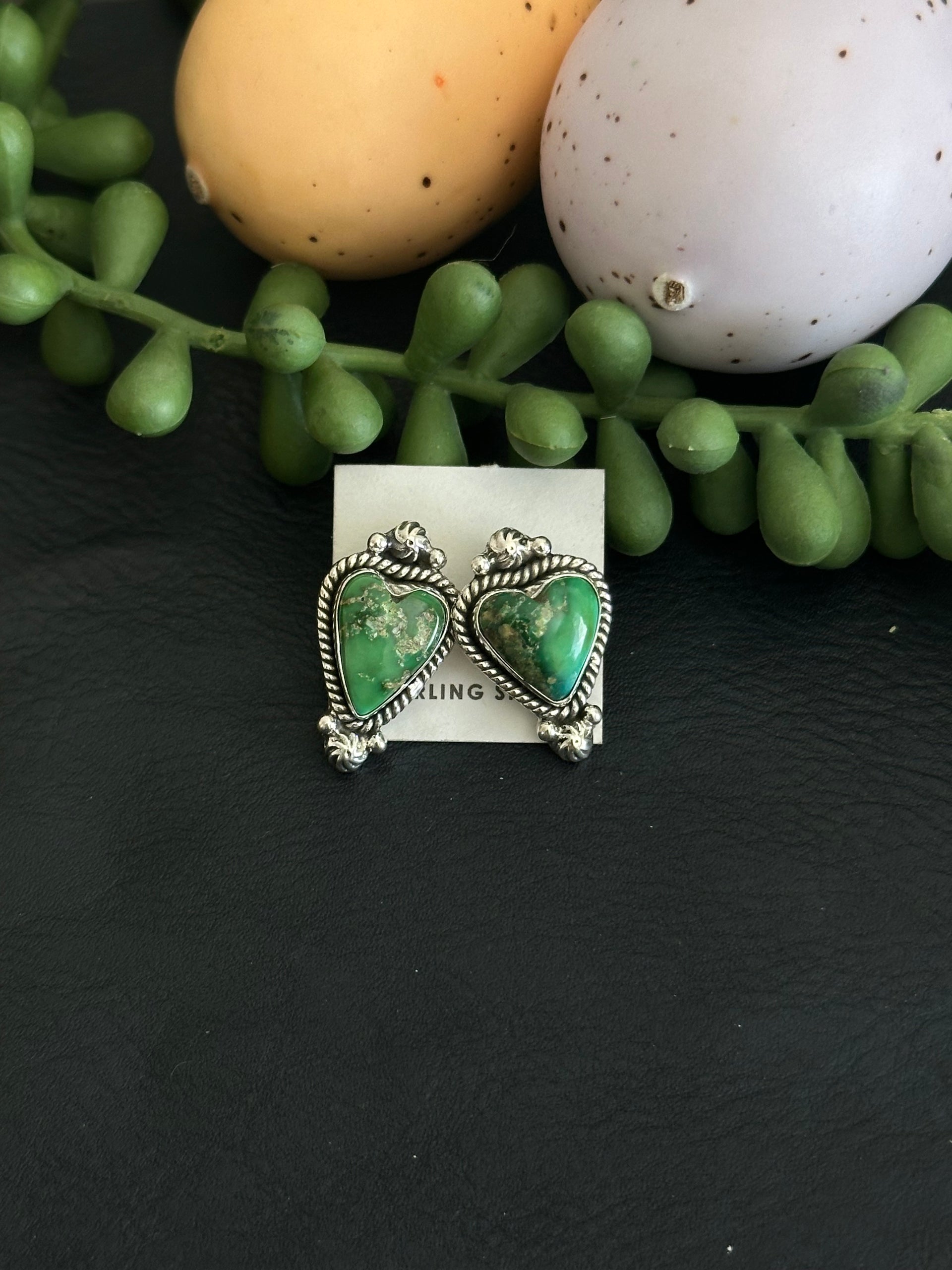 Southwest Handmade Sonoran Gold Turquoise & Sterling Silver Post Earrings