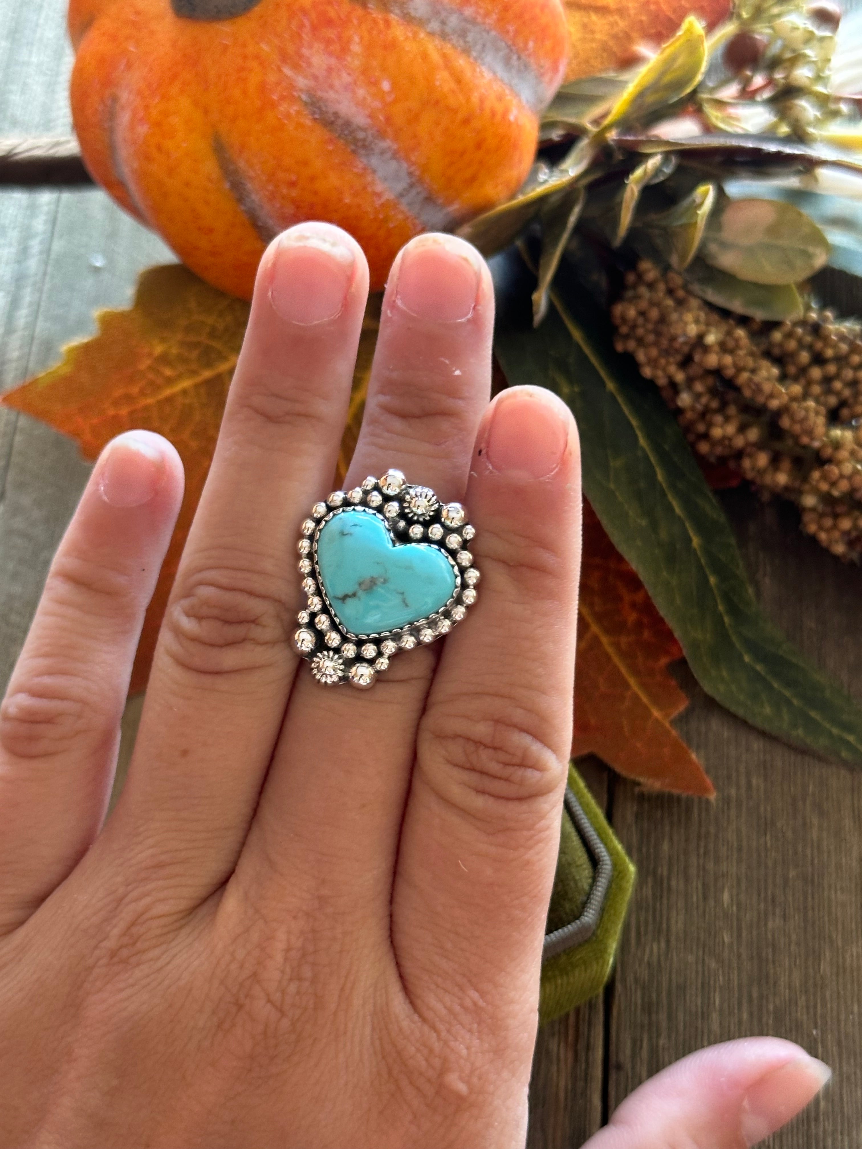 Southwest Handmade Kingman Turquoise & Sterling Silver Heart Ring