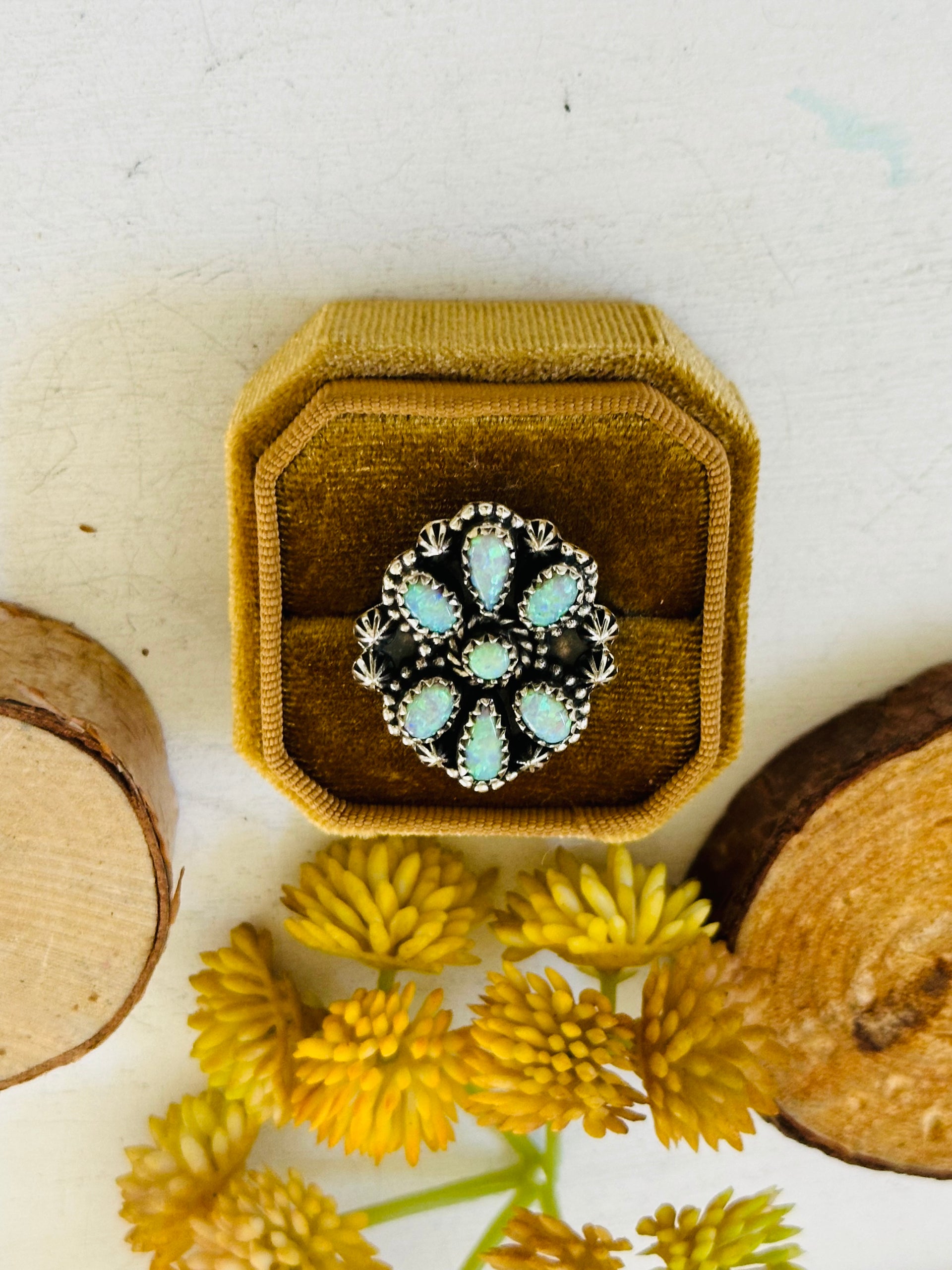 TTD “Sky Cascade” Opal & Sterling Silver Adjustable Cluster Ring