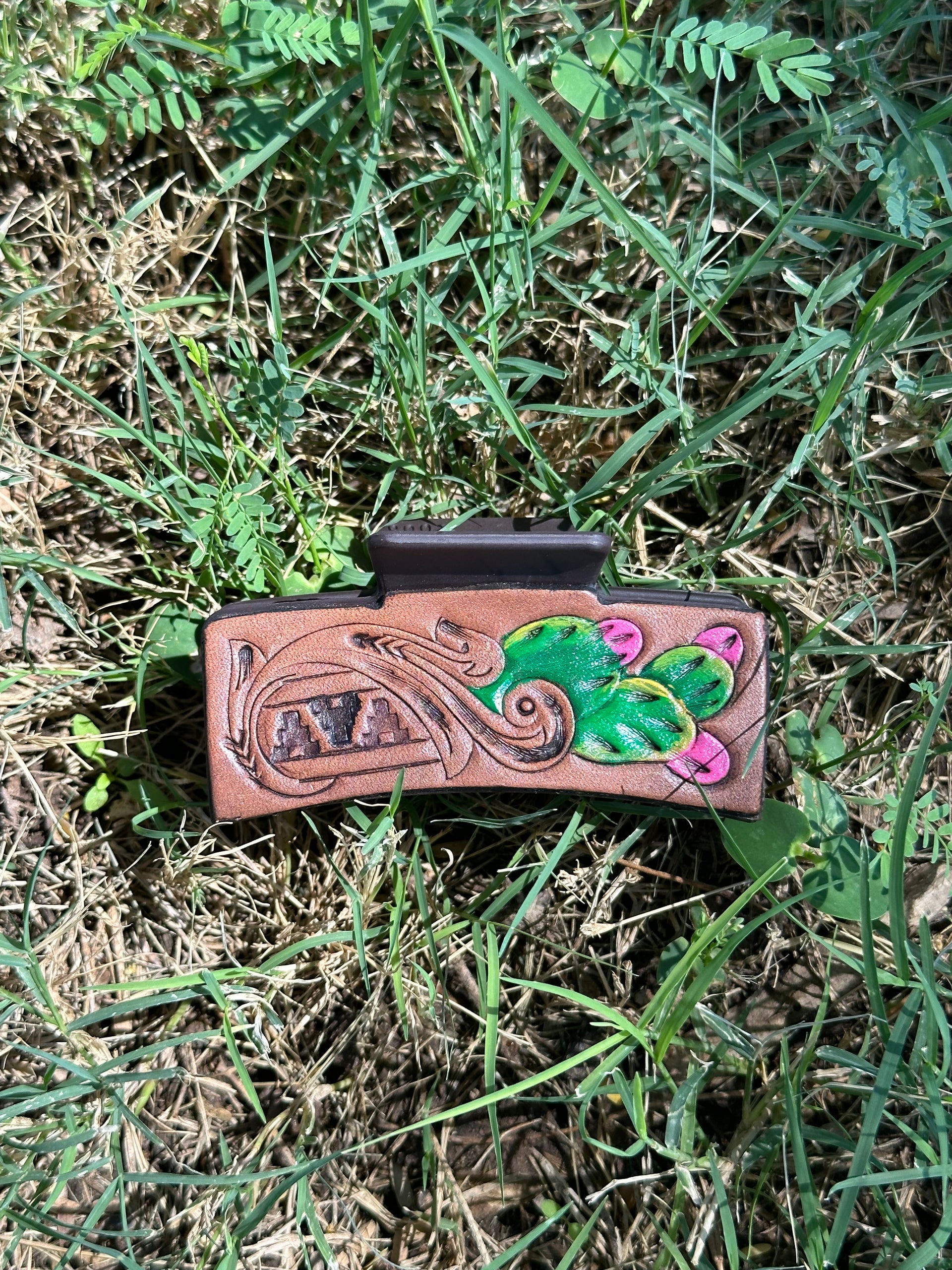 Genuine Tooled Leather Hair Clip