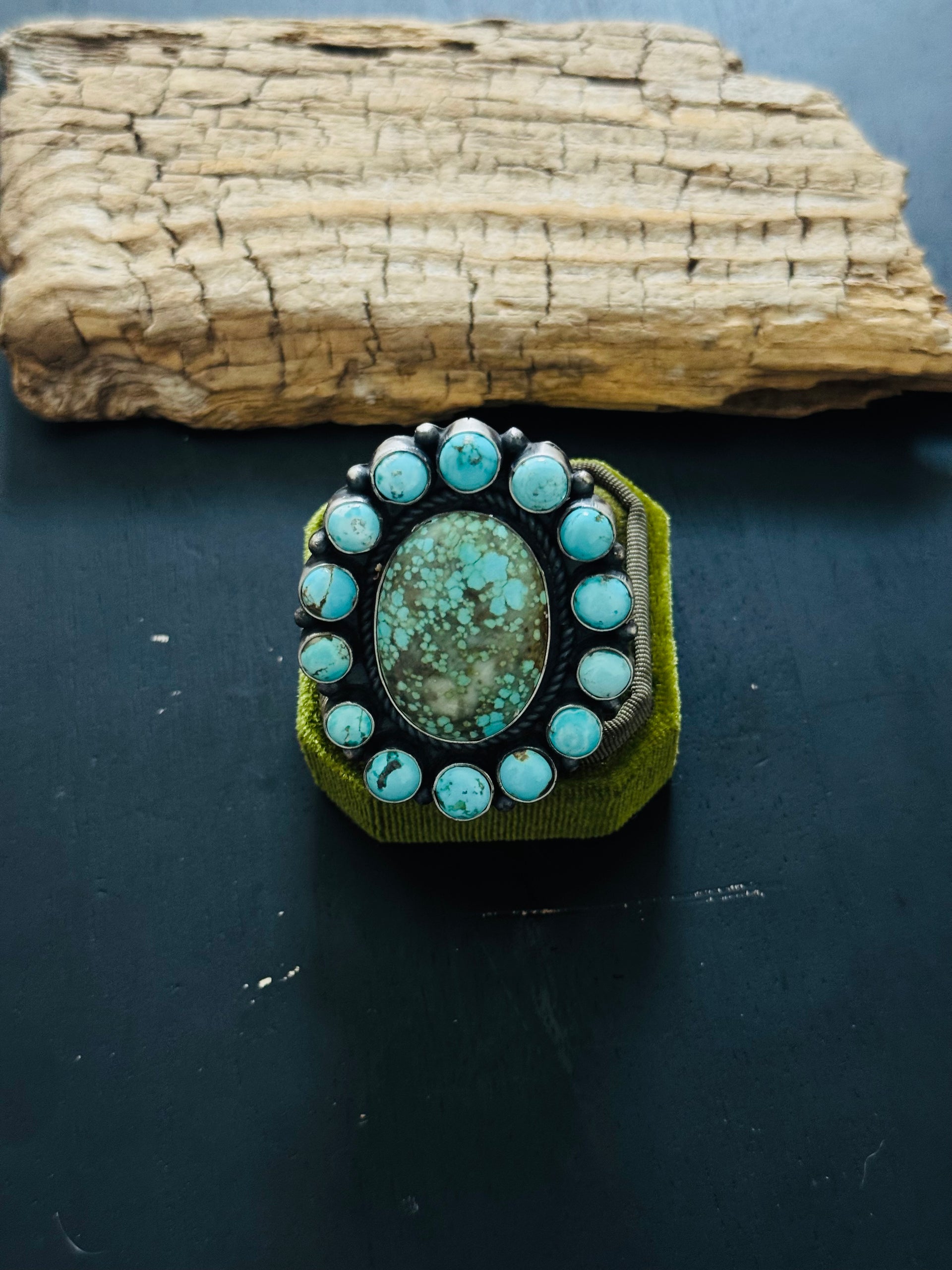 Amos Jake Mixed Turquoise & Sterling Silver Adjustable Cluster Ring