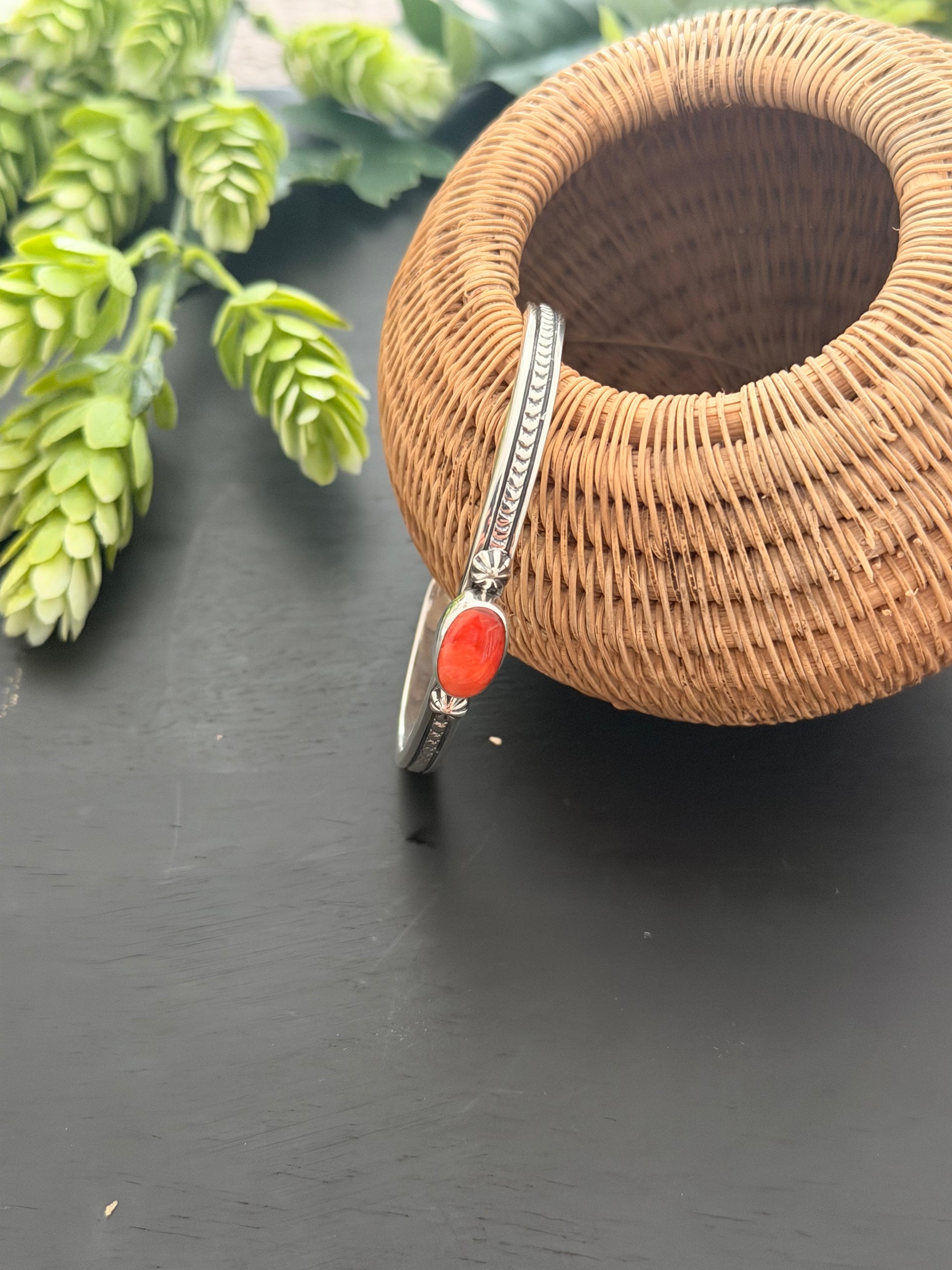 Jereme Delgarito Spiny Oyster & Sterling Silver Cuff Bracelet