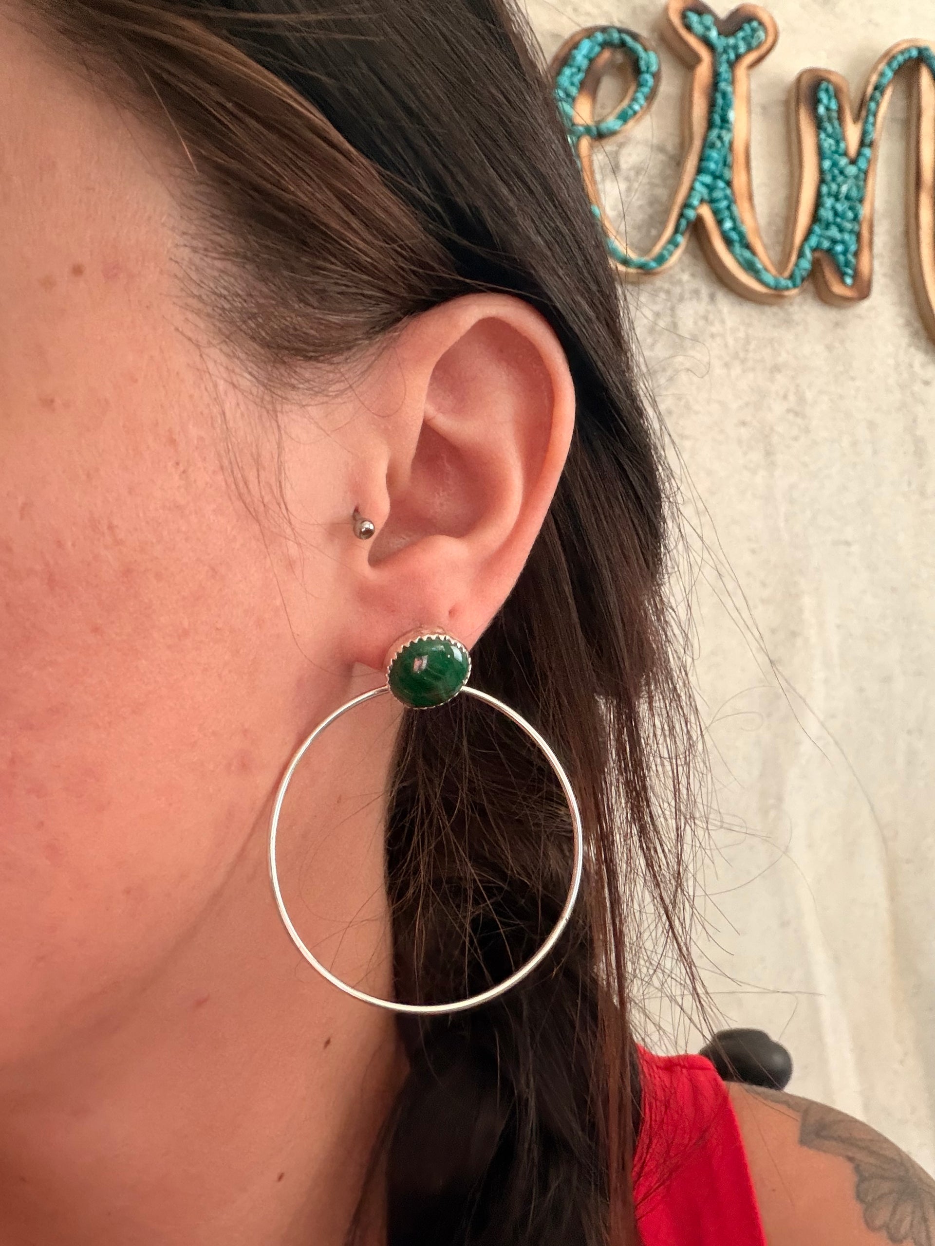 Navajo Malachite & Sterling Silver Post Dangle Earrings