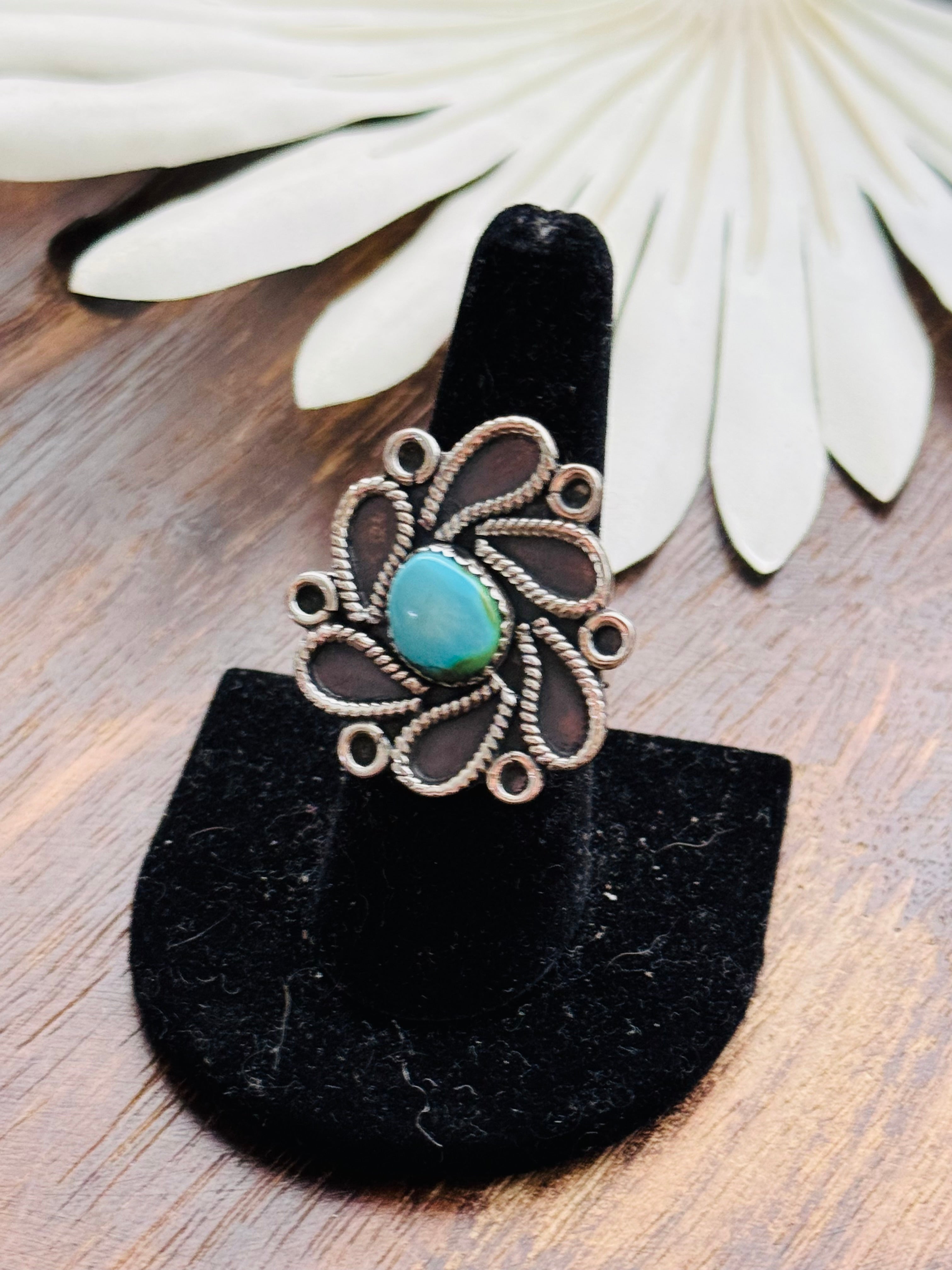 Southwest Handmade Sonoran Mountain Turquoise & Sterling Silver Adjustable Cluster Ring