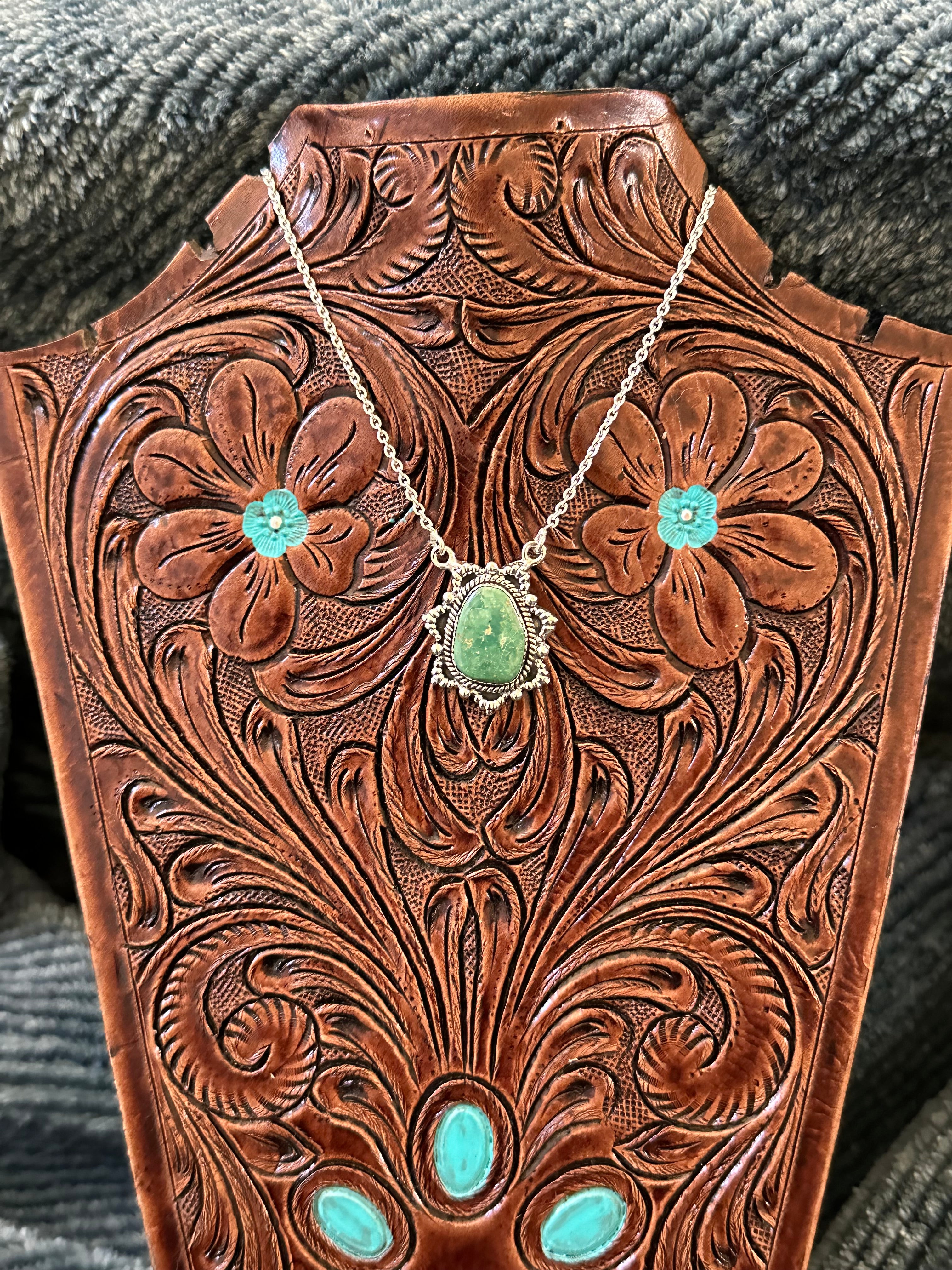 Southwest Handmade Emerald Valley Turquoise & Sterling Silver Necklace