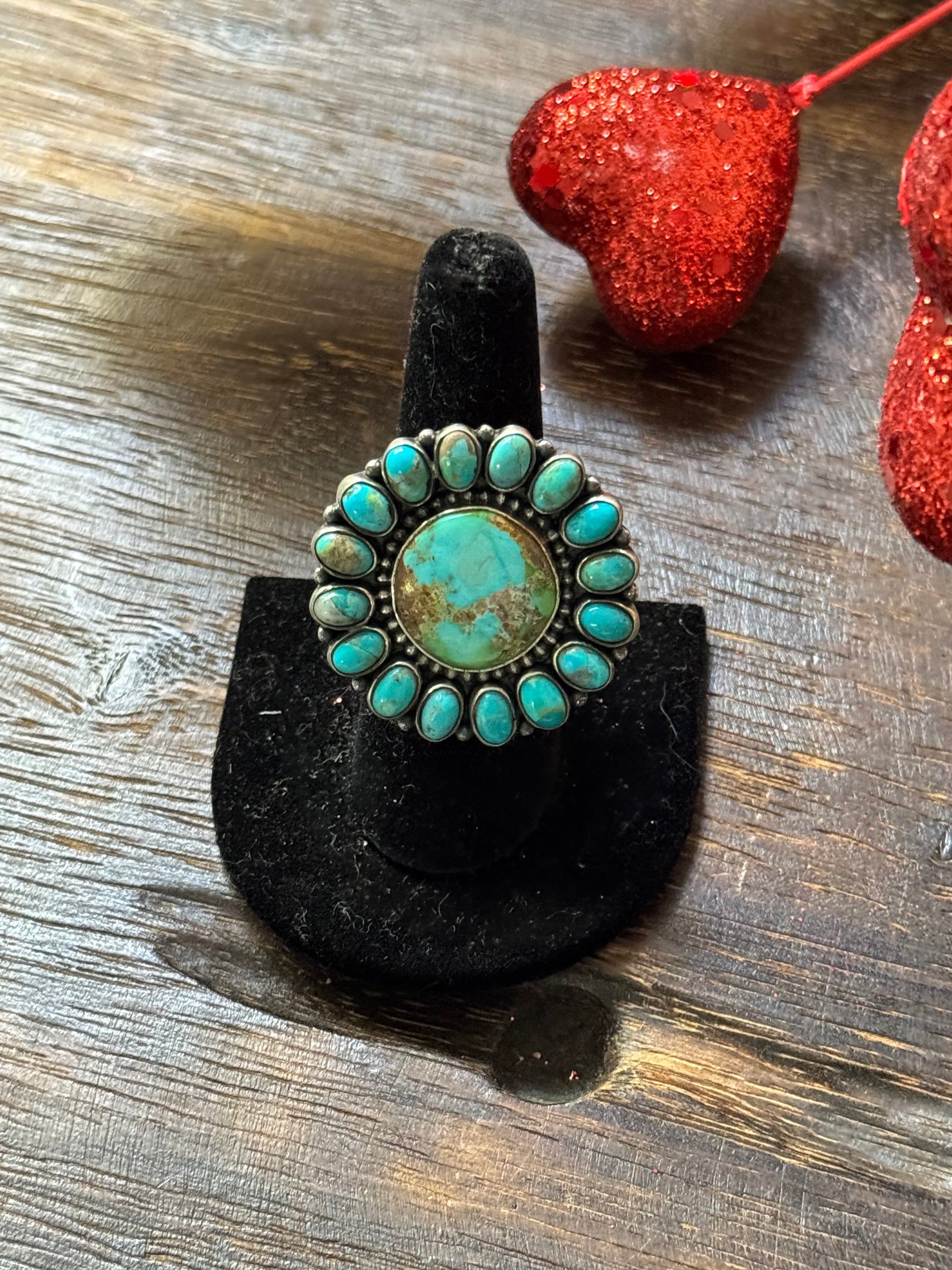 Southwest Handmade Multi Turquoise & Sterling Silver Adjustable Cluster Ring