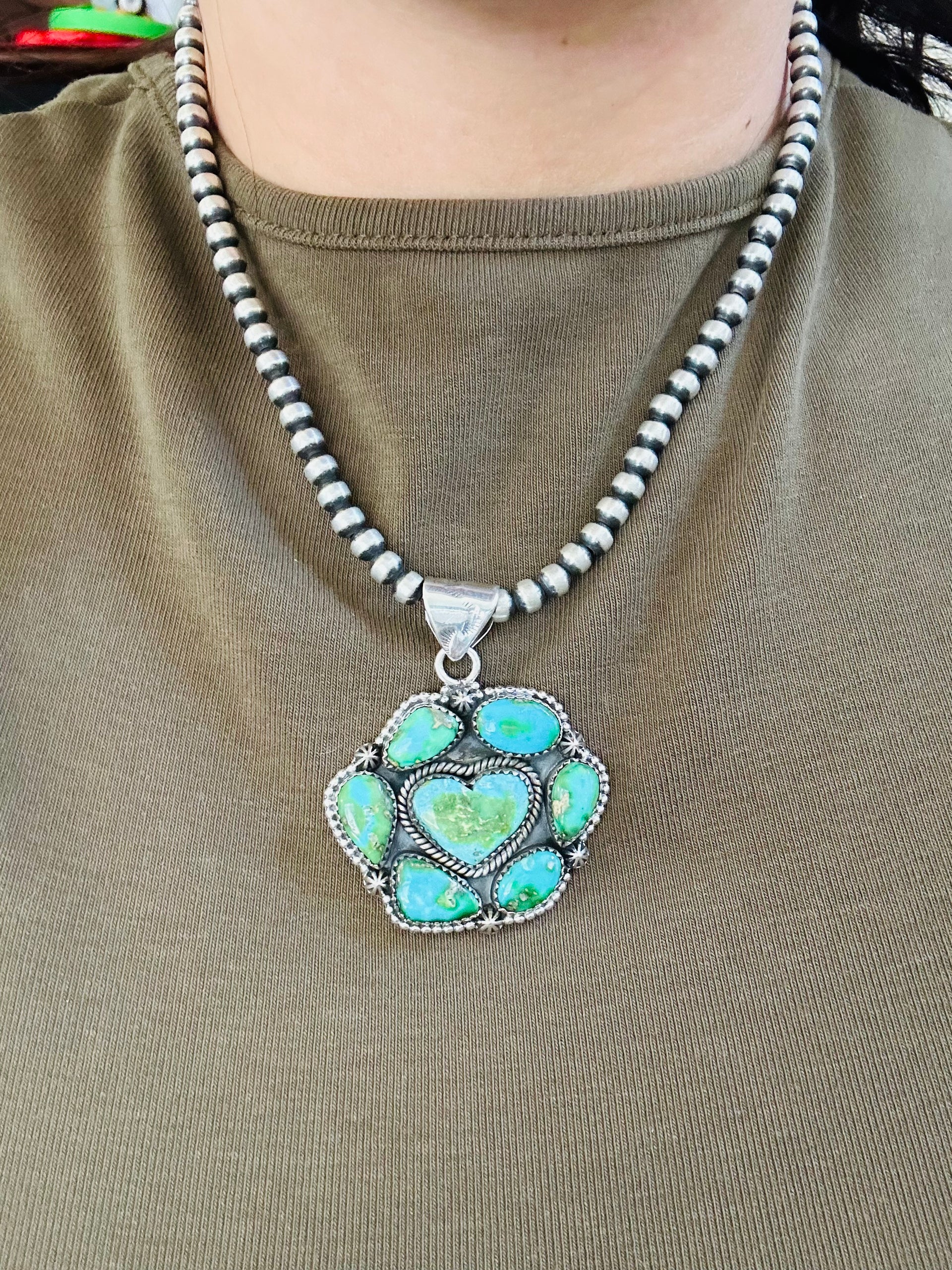 Southwest Handmade Sonoran Mountain Turquoise & Sterling Silver Pendant