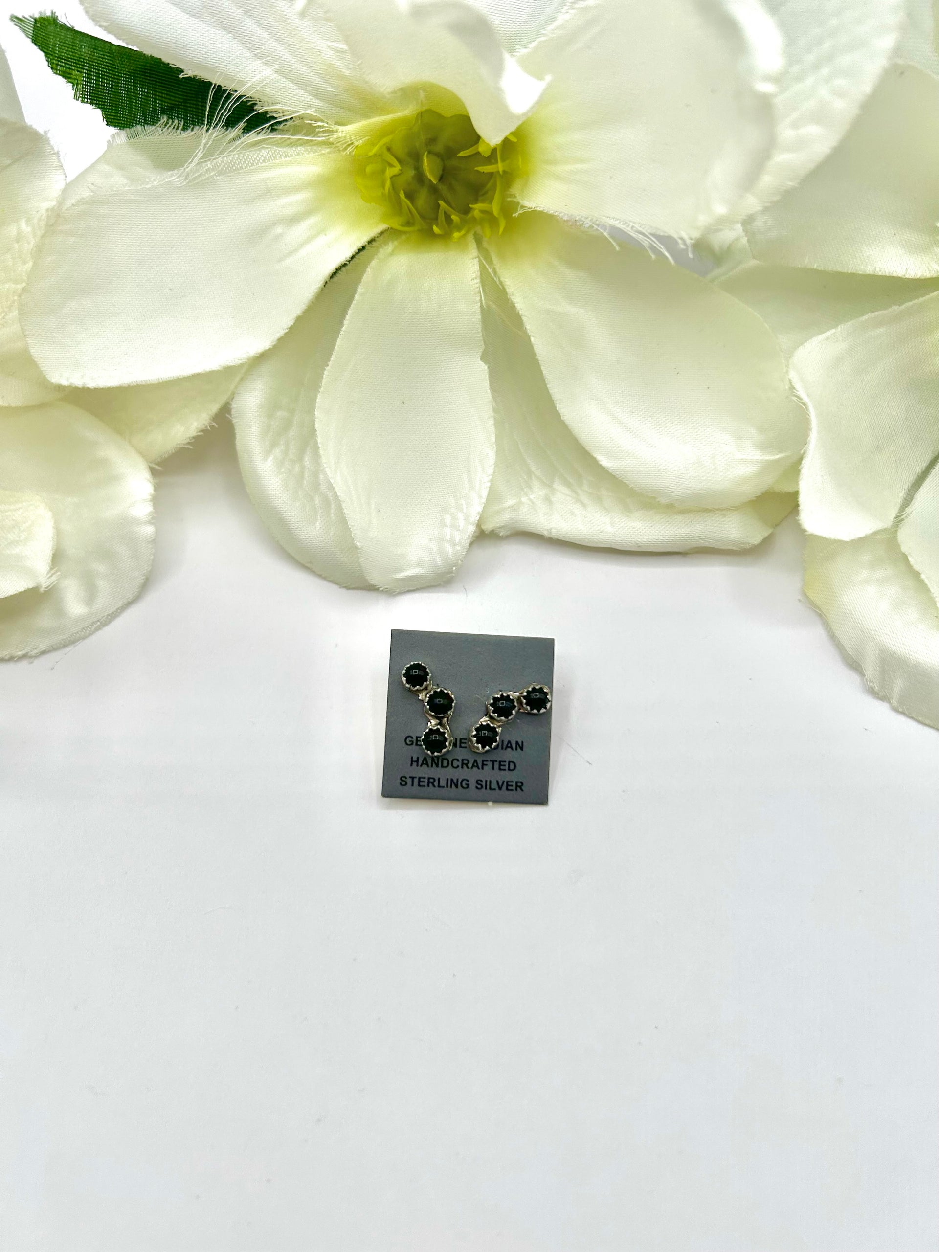 Navajo Made Onyx & Sterling Silver Post  Earrings