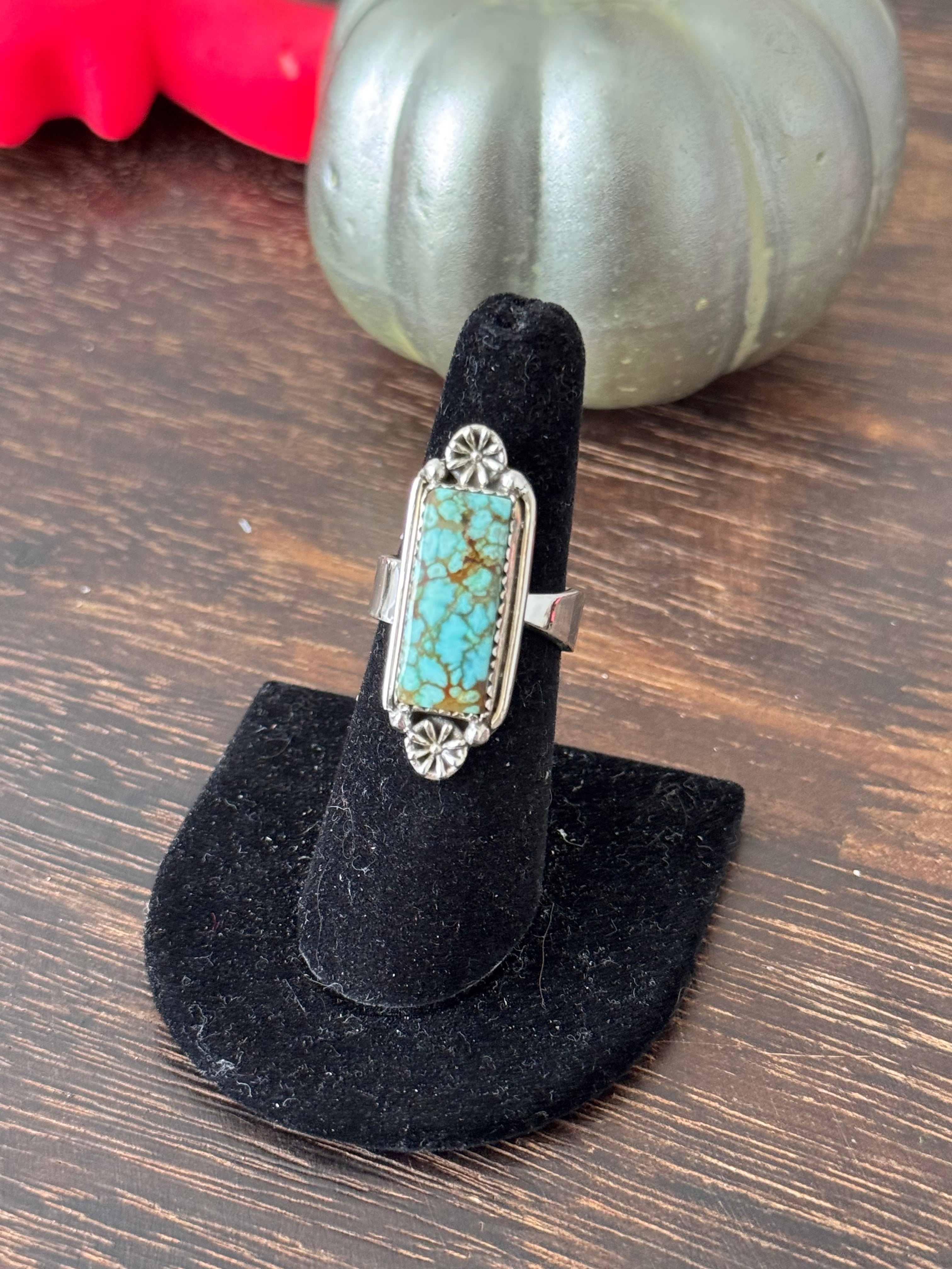 Southwest Handmade Number 8 Turquoise & Sterling Silver Adjustable Ring