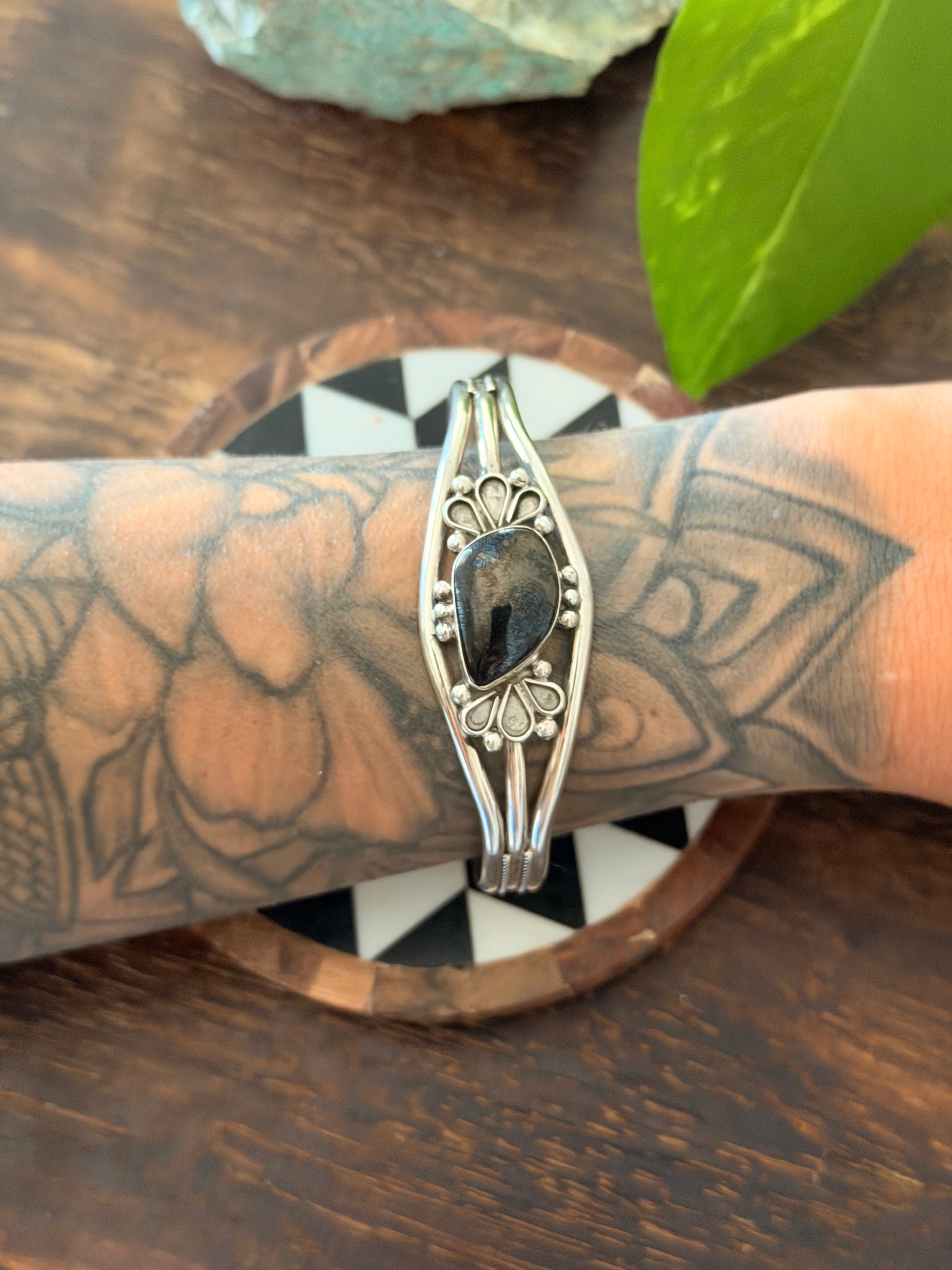 Navajo Made Obsidian & Sterling Silver Cuff Bracelet