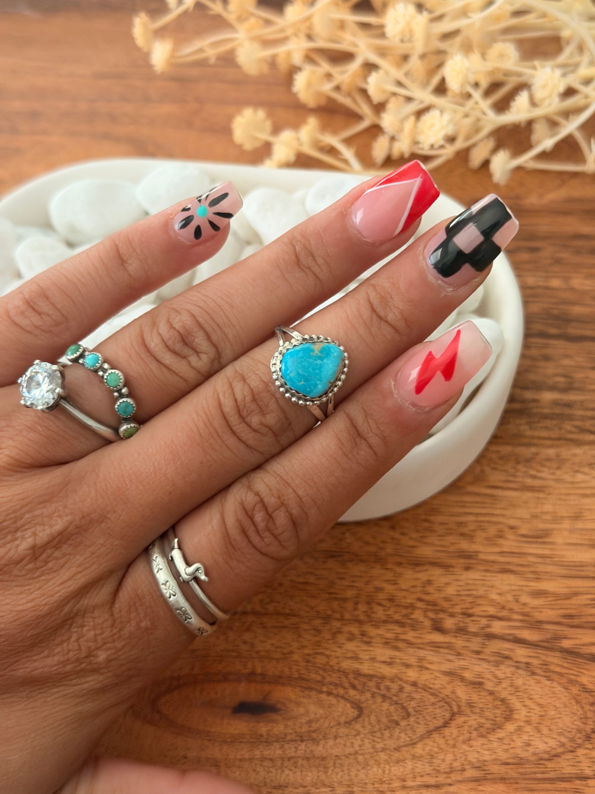 Navajo Made Kingman Turquoise & Sterling Silver Ring Size 6.25