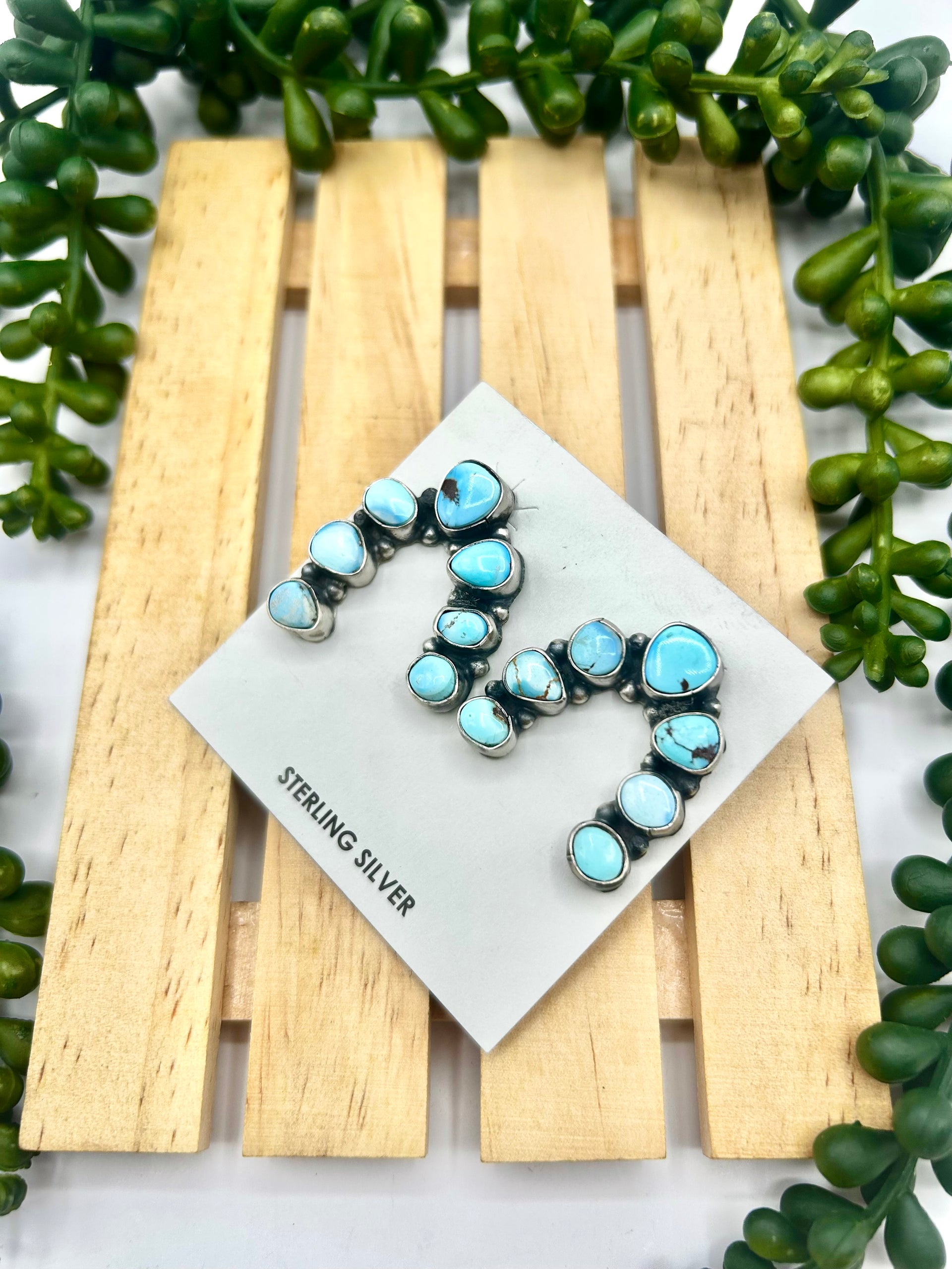 Navajo Made Golden Hill Turquoise & Sterling Silver Post Earrings