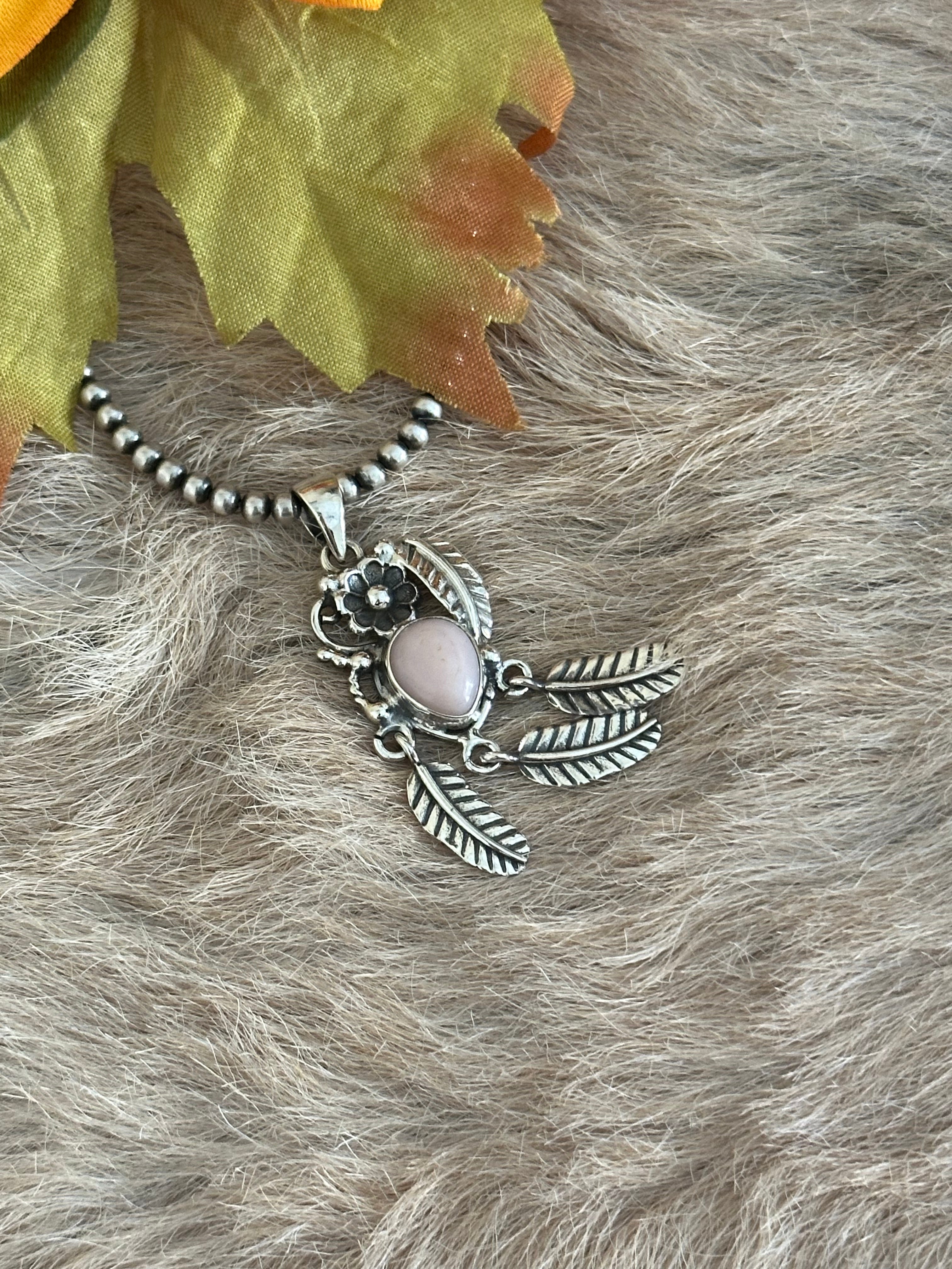 Southwest Handmade Pink Conch & Sterling Silver Feather Pendants