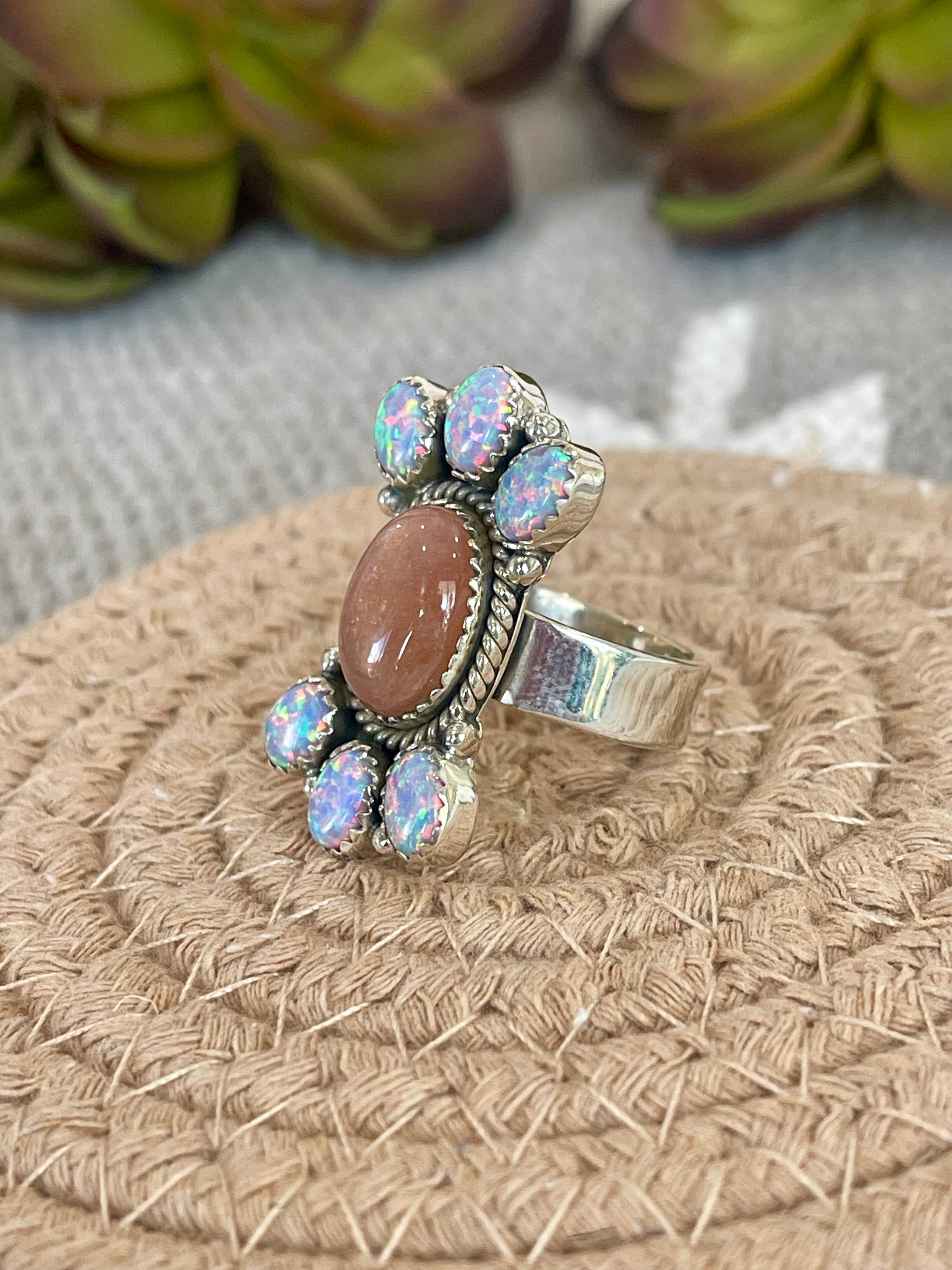 Southwest Handmade Multi Stone & Sterling Silver Adjustable Cluster Ring