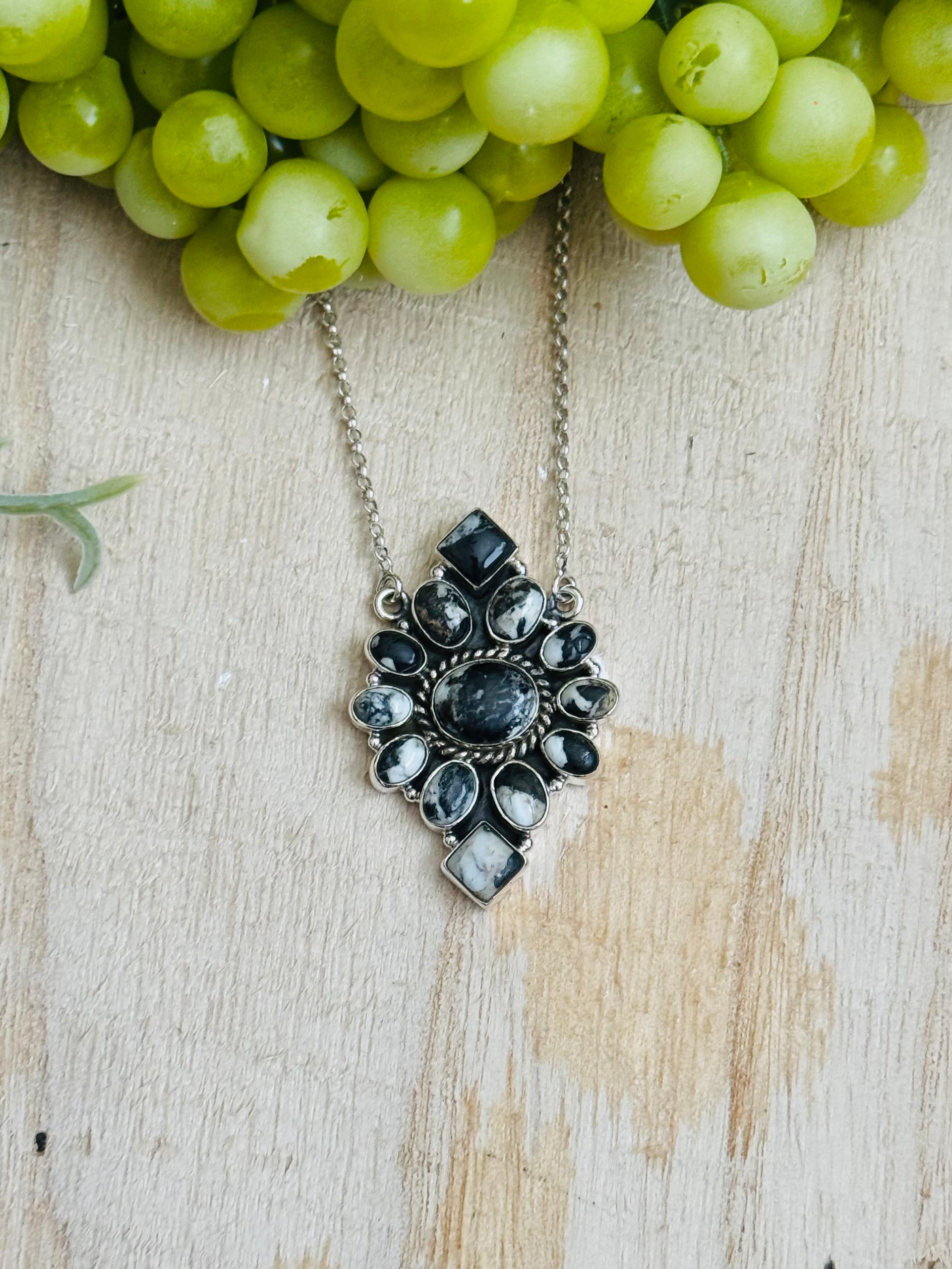 Southwest Made White Buffalo & Sterling Silver Cluster Necklace