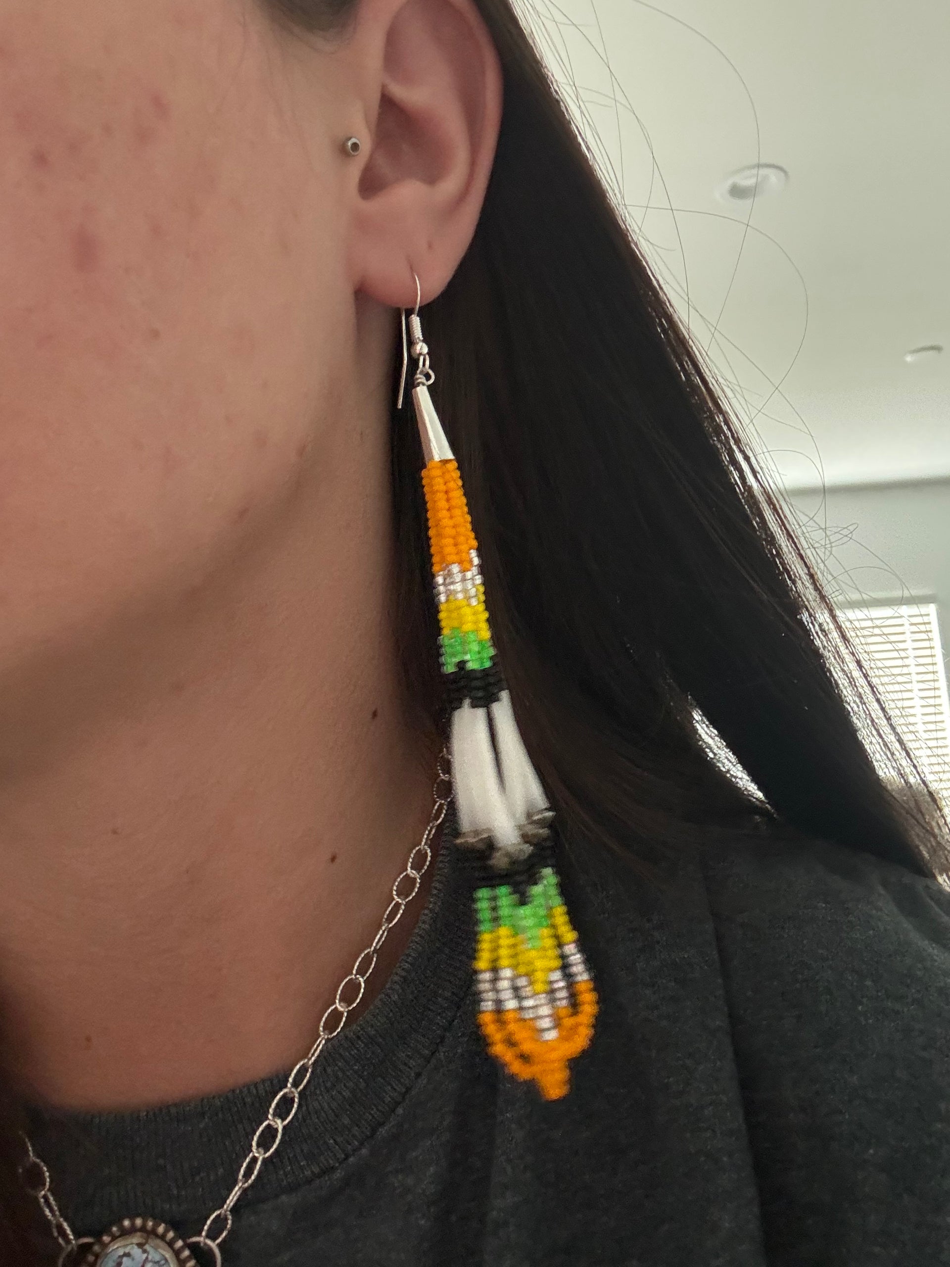 Navajo Strung Multi Stone & Sterling Silver Beaded Dangle Earrings