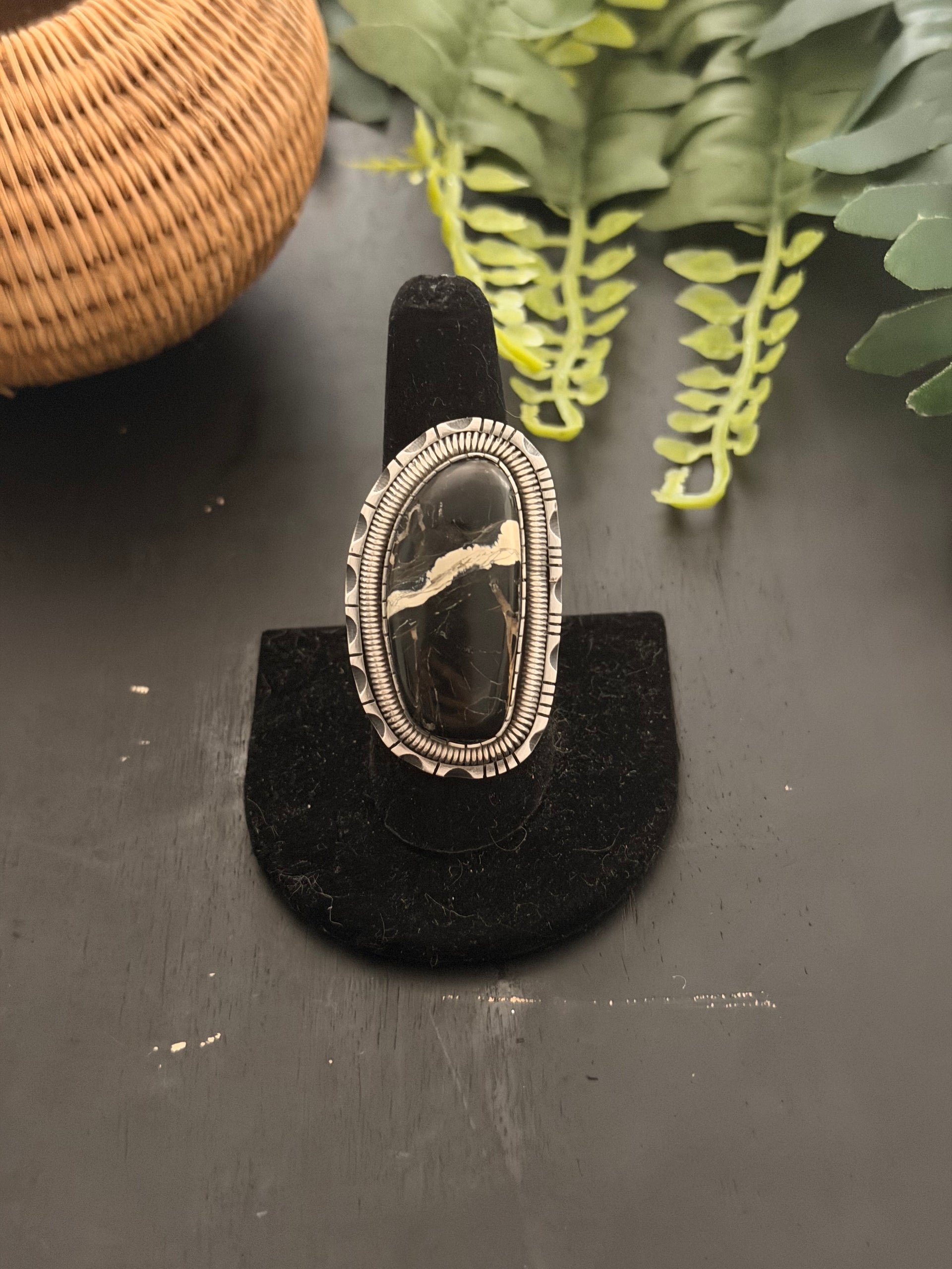 Walker Vandever Black Jack Turquoise & Sterling Silver Ring Size 9.25