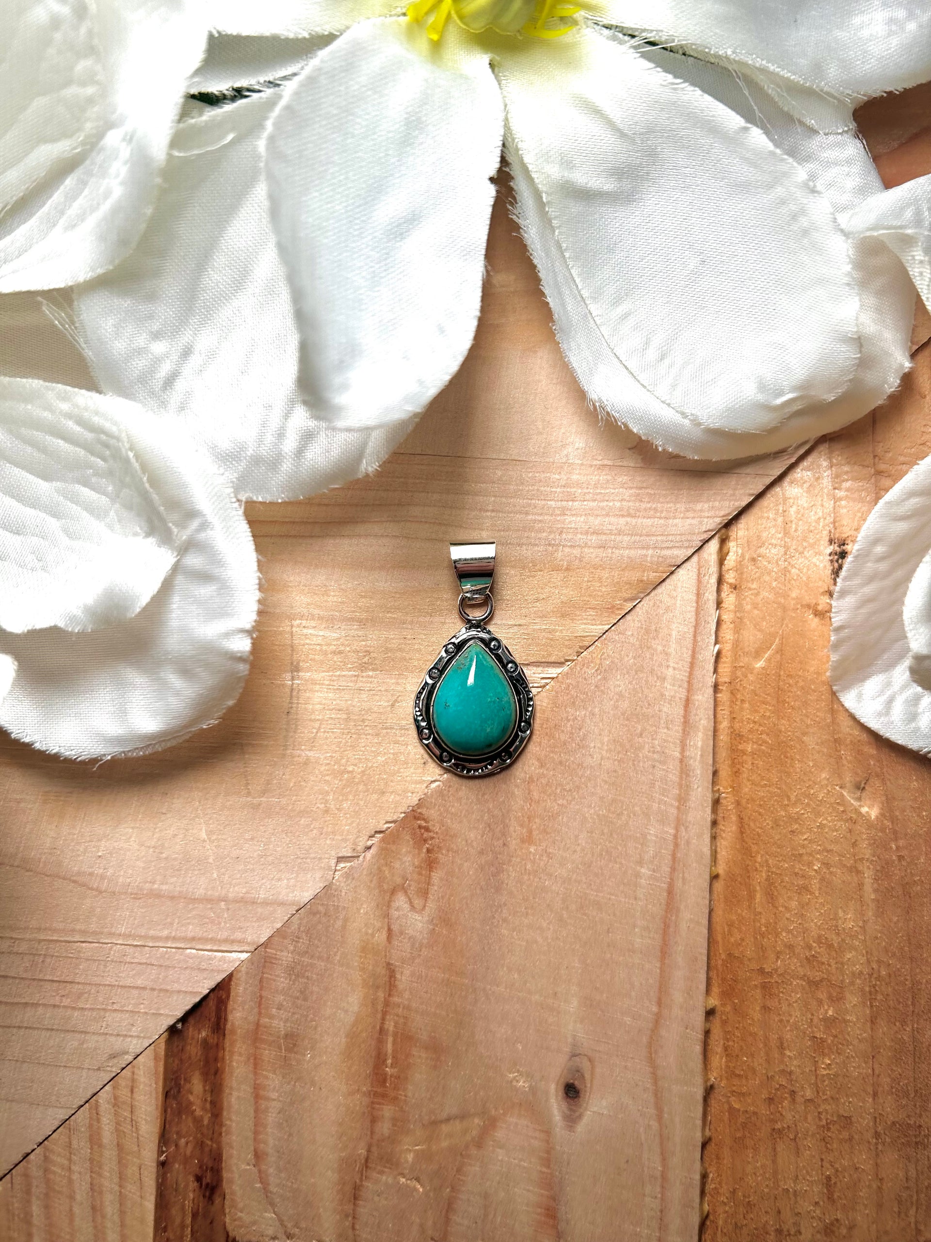 Navajo Made Fox  Turquoise & Sterling Silver Pendant