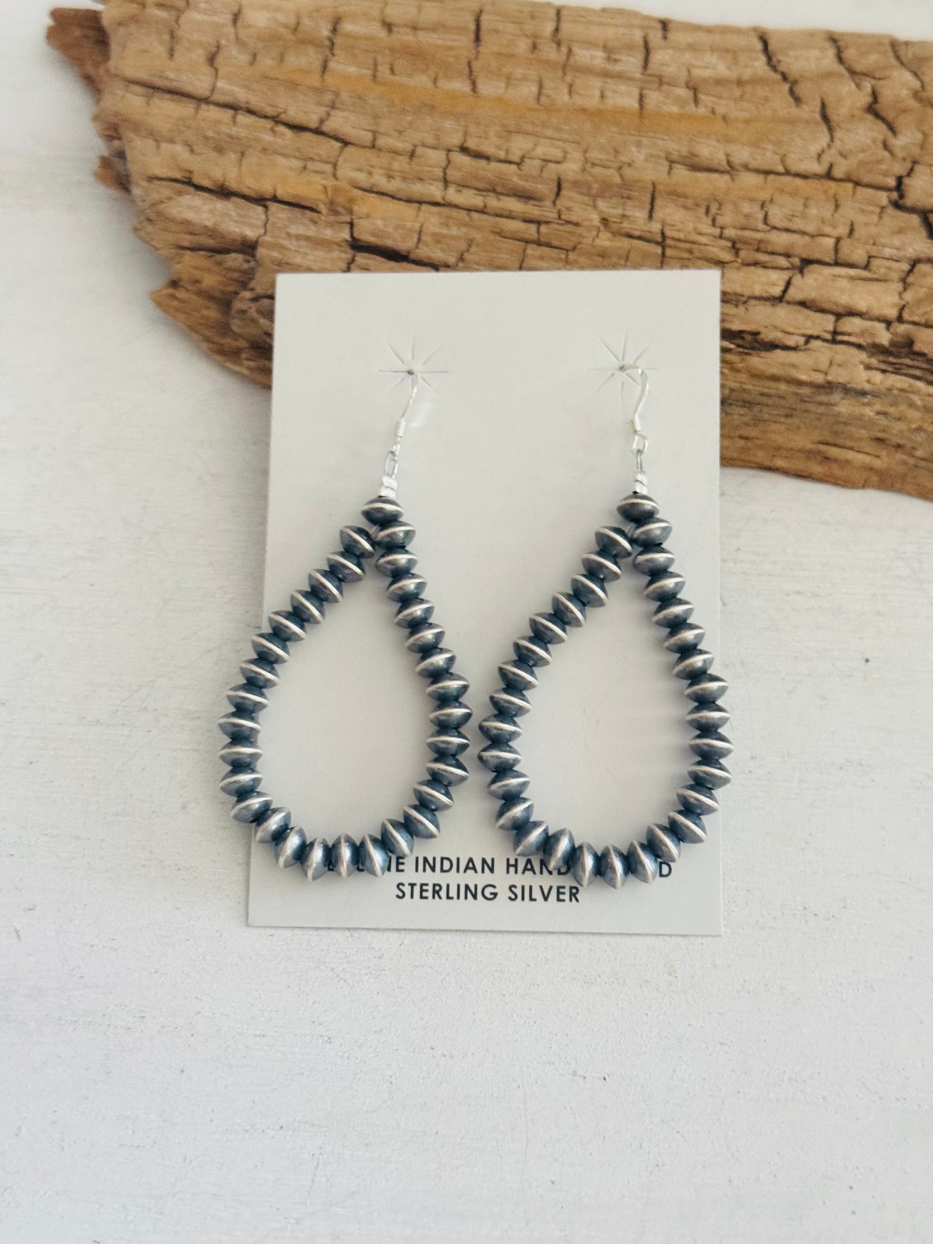 Navajo Strung Sterling Silver 6MM Saucer Pearls Dangle Earrings