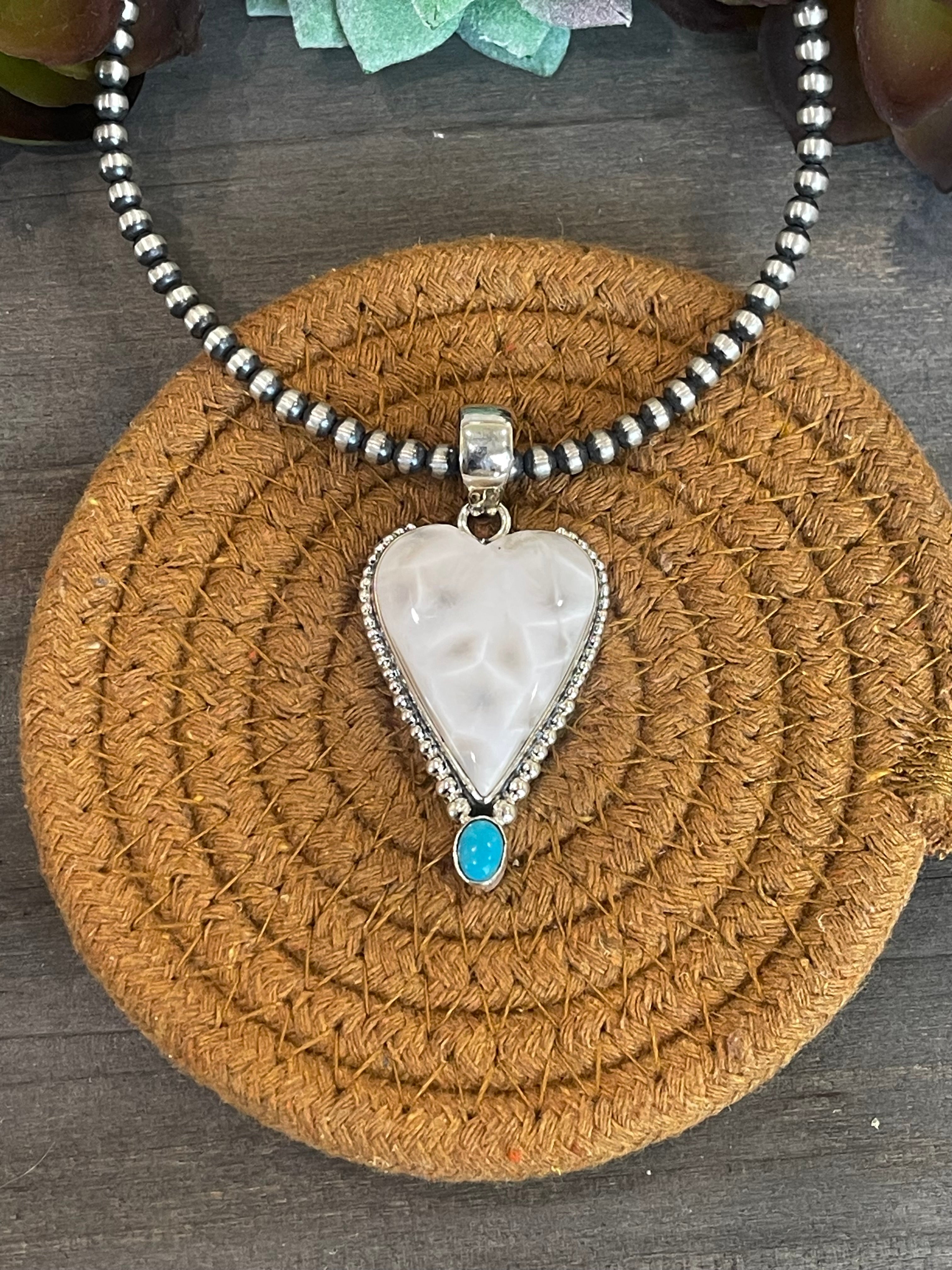 Southwest Handmade Pink Larimar And Kingman Turquoise & Sterling Silver Pendant