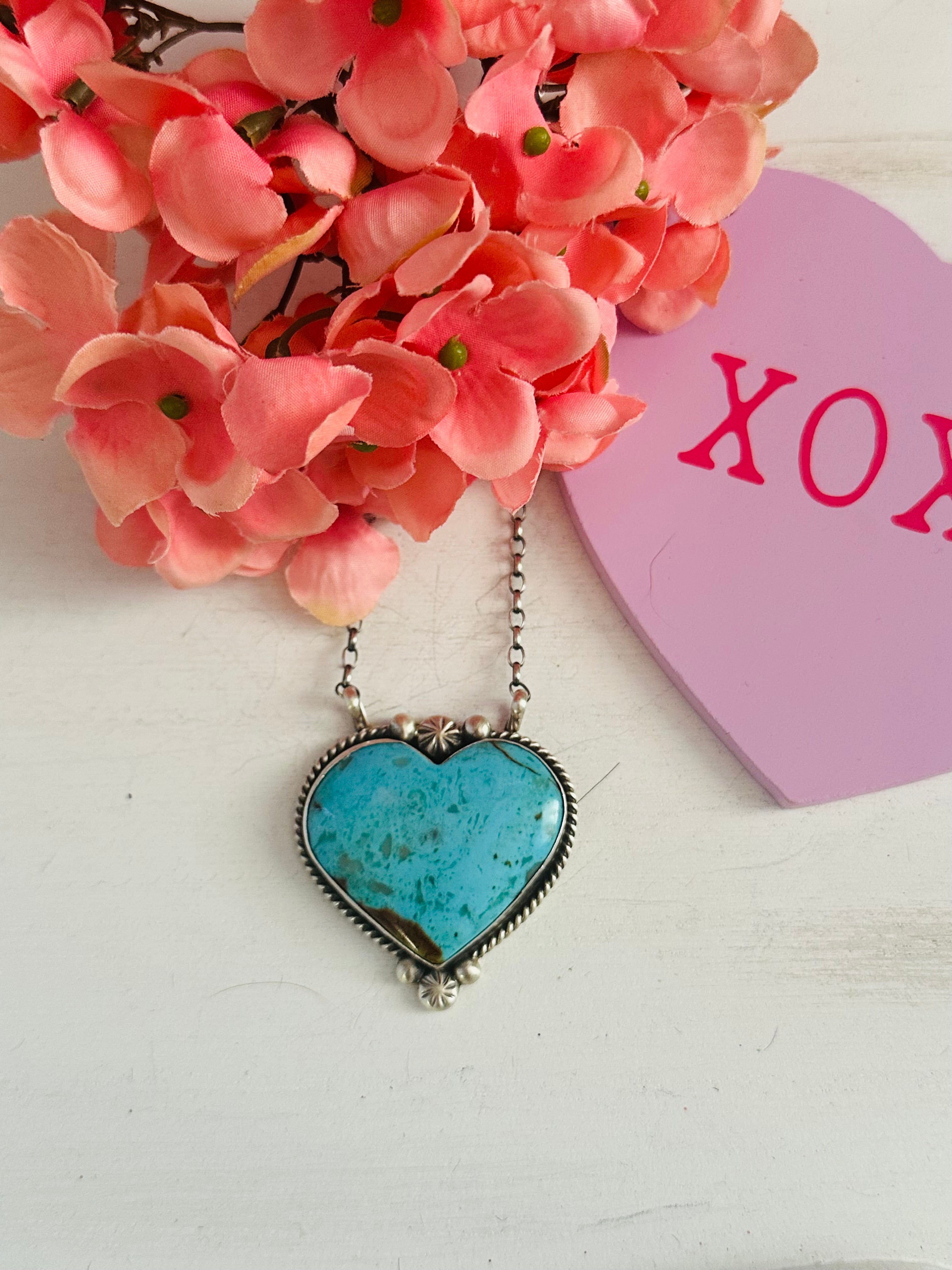 Alfred Martinez Kingman Turquoise & Sterling Silver Heart Necklace