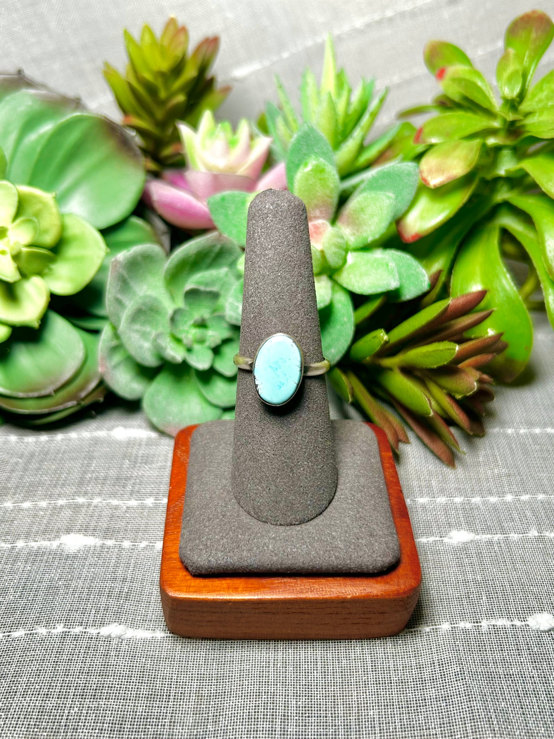 Navajo Made Golden Hill Turquoise & Sterling Silver Ring Size 7.75