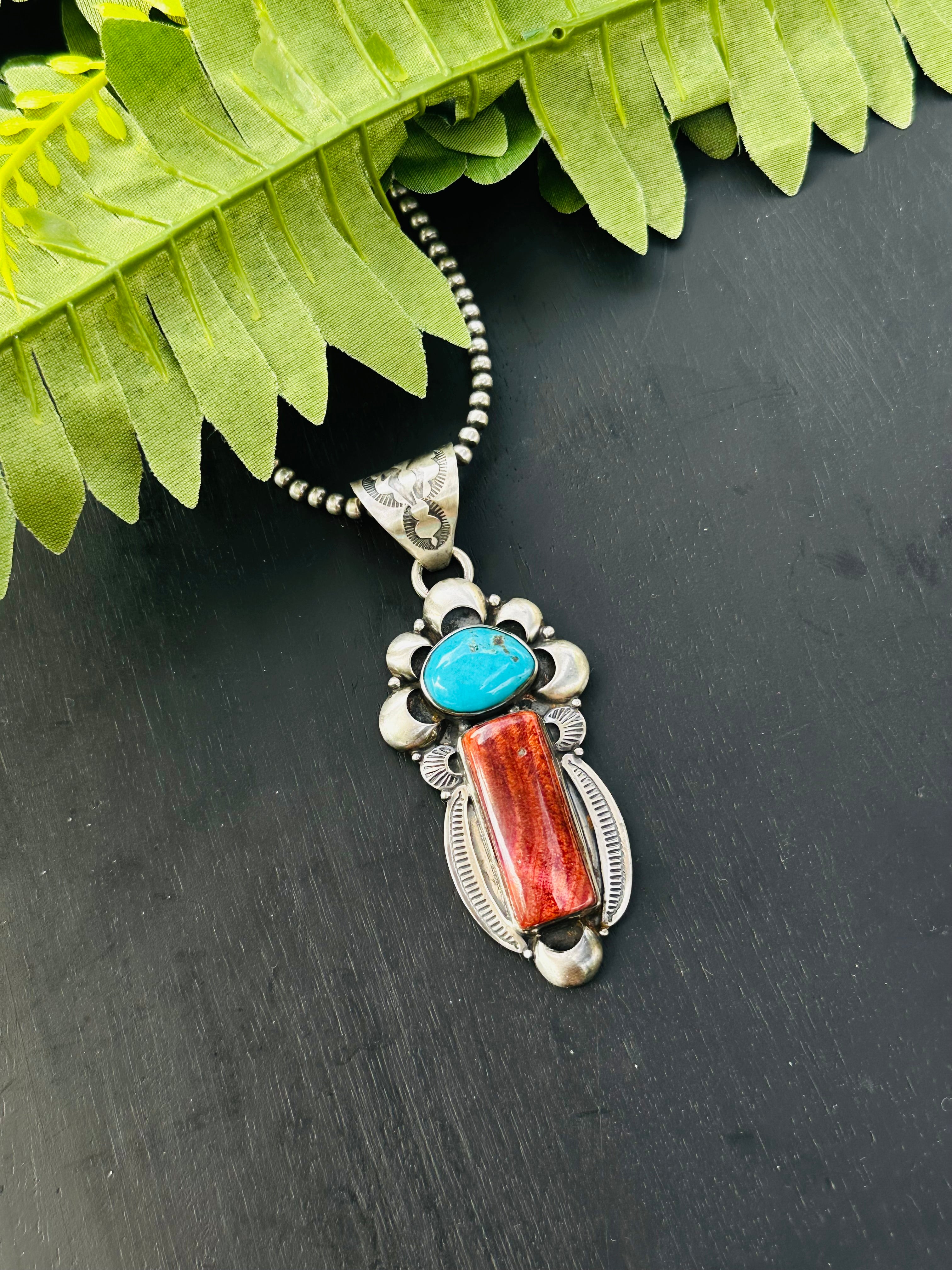 Navajo Made Multi Stone & Sterling Silver Pendant