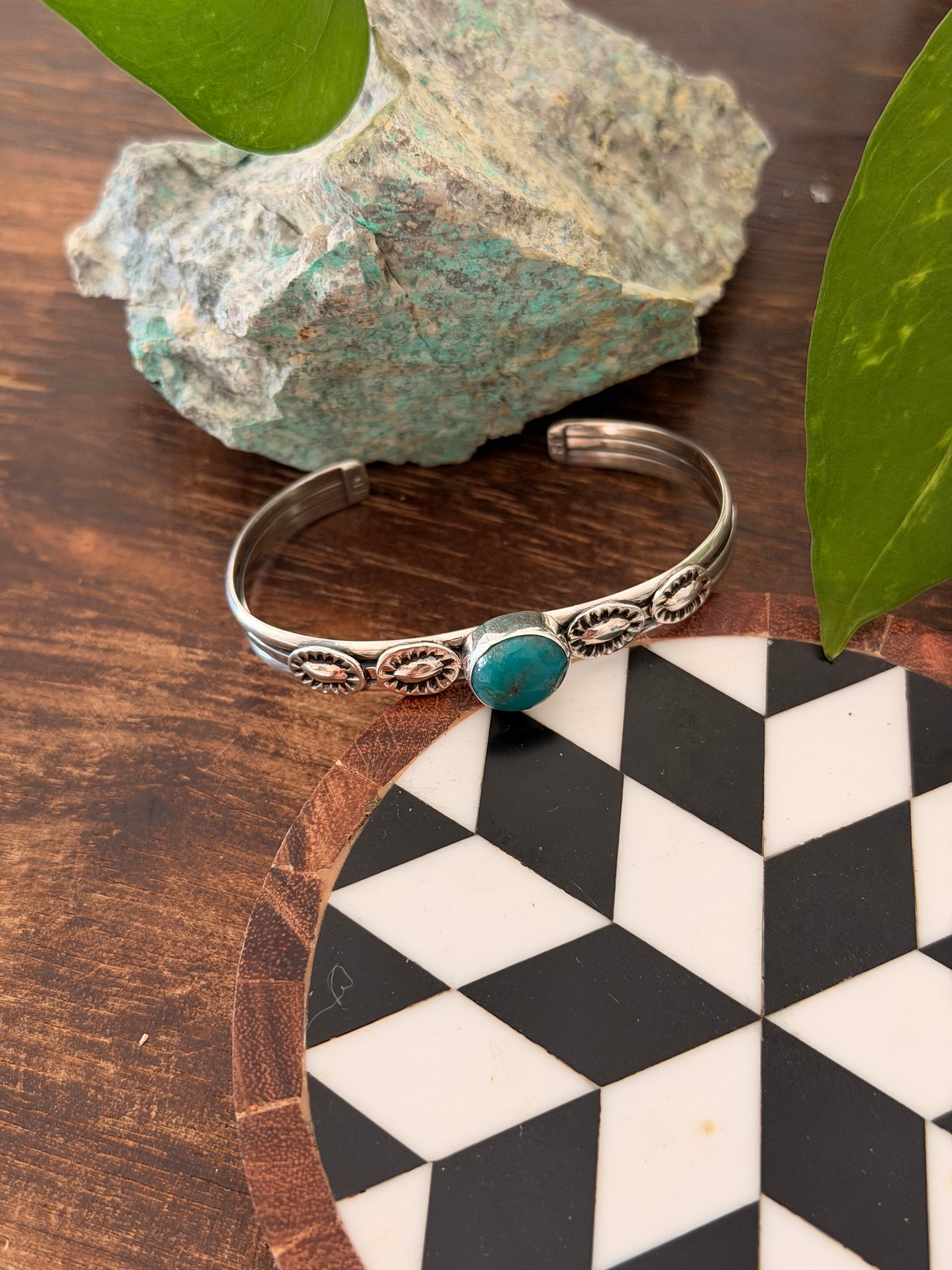 Navajo Made Kingman Turquoise & Sterling Silver Cuff Bracelet