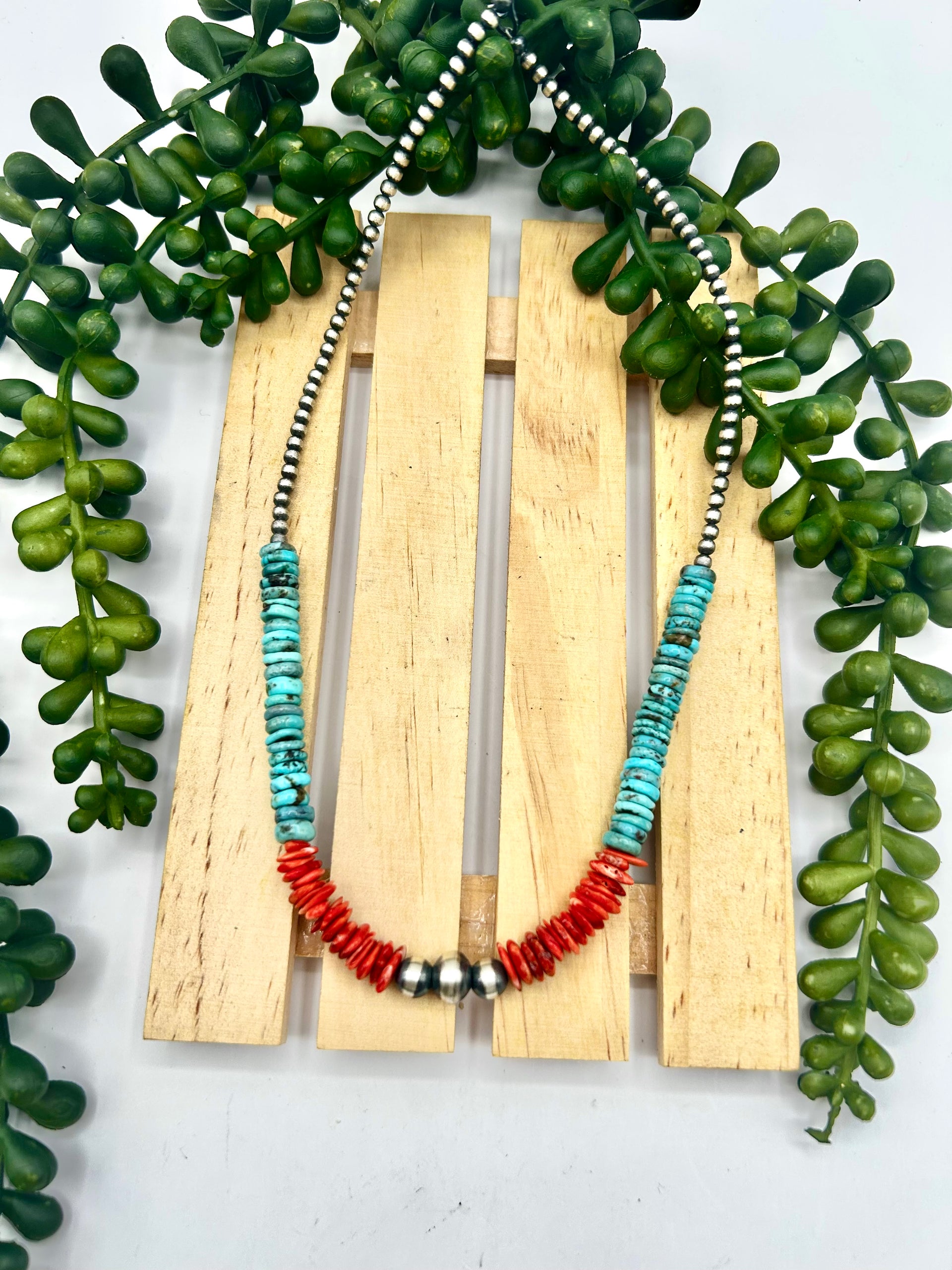 Navajo Made Strung Multi Stone & Sterling Silver Necklace