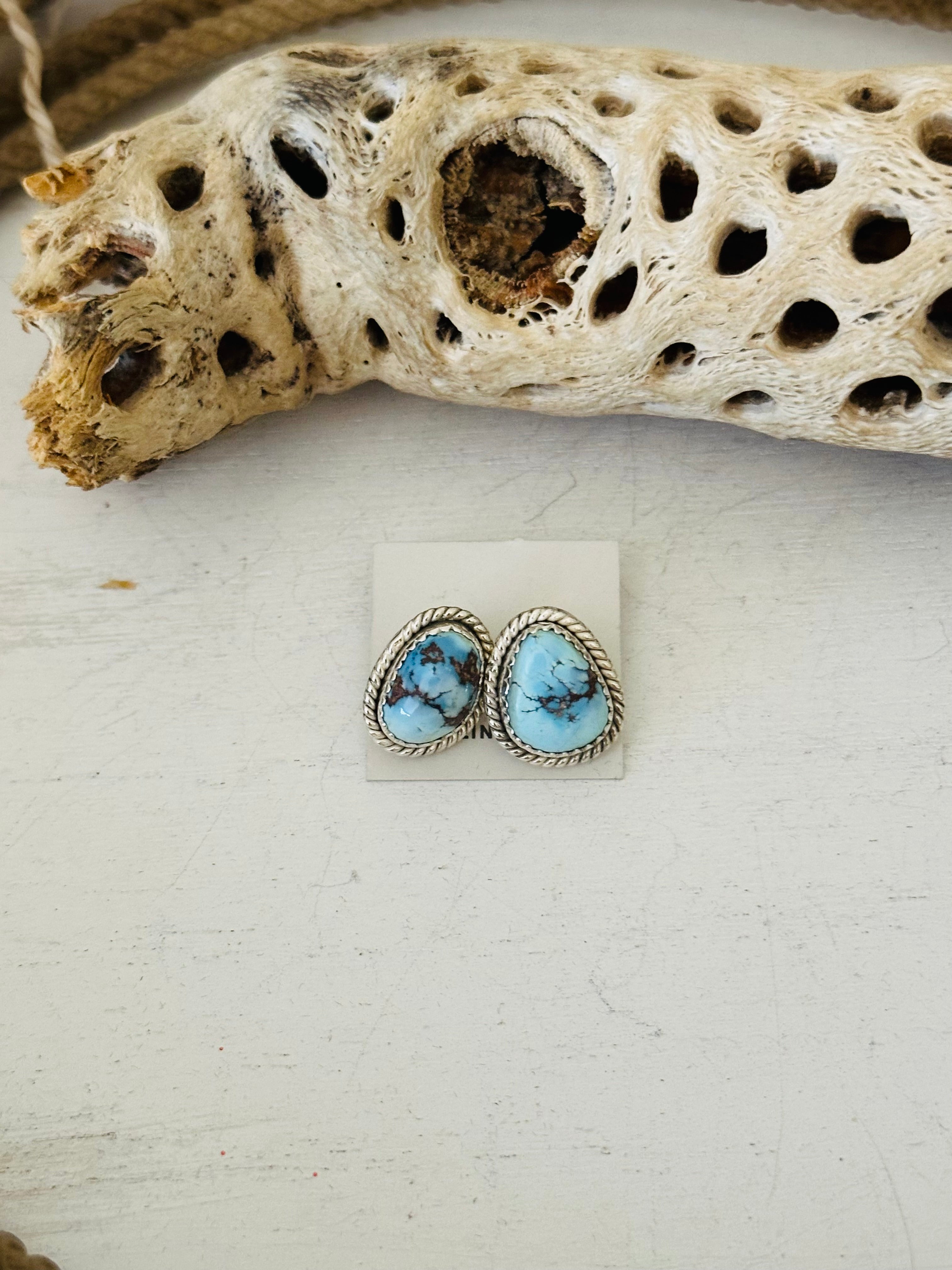 Southwest Handmade Golden Hills Turquoise & Sterling Silver Post Stud Earrings